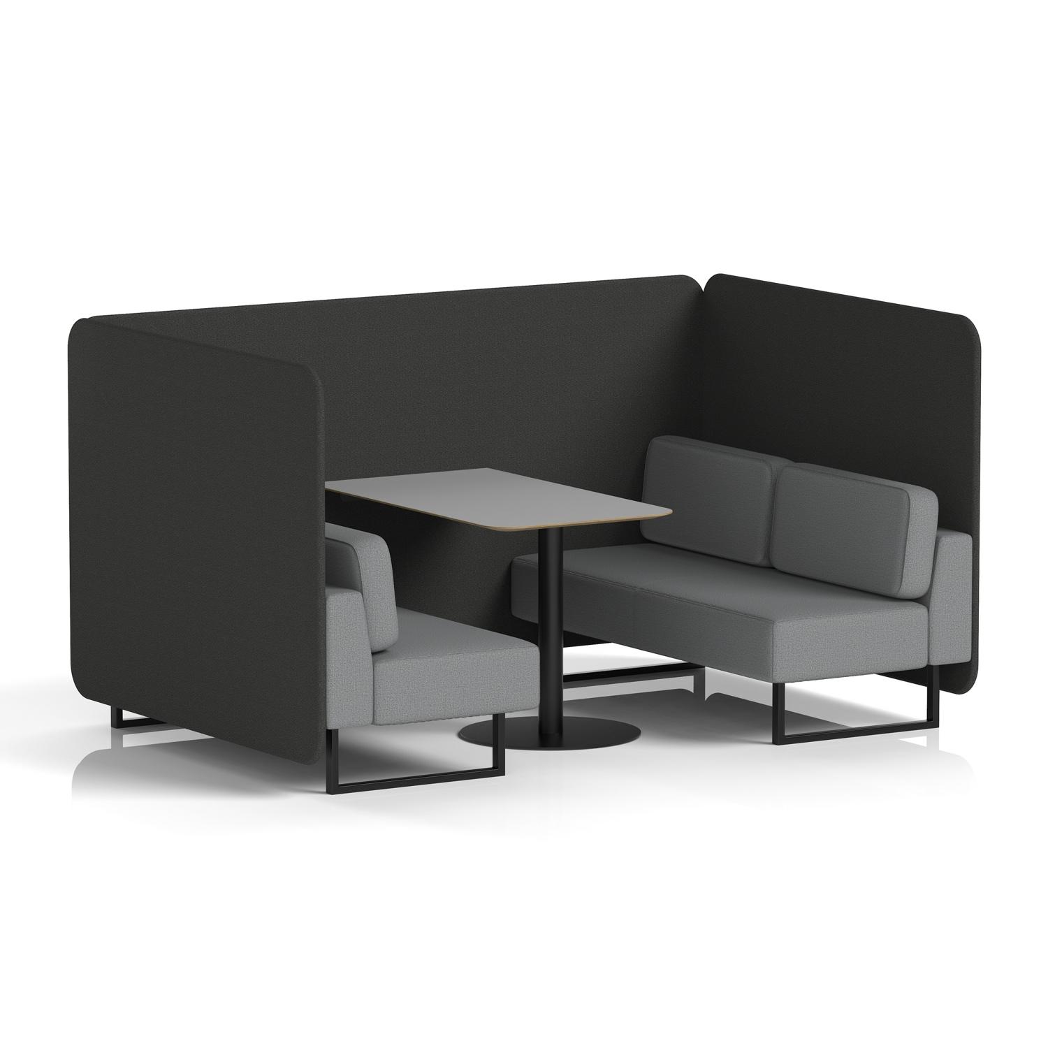 Brixworth 4 Seater Bench Booth With Black Legs And Grey Table With Black Leg In Synergy Fabric - Mix Panels And Partner Sofa