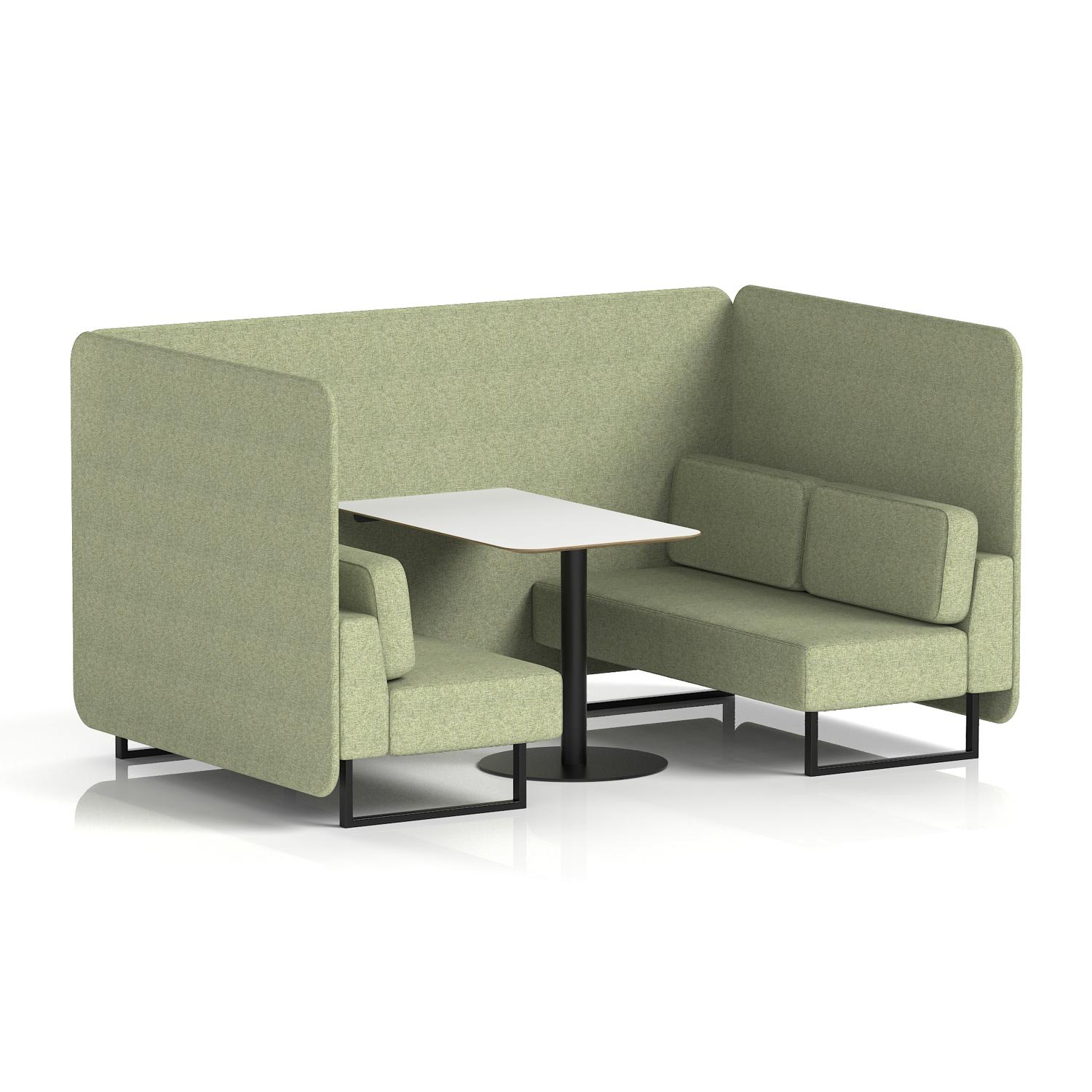 Brixworth 4 Seater Bench Booth With Black Legs And White Table With Black Leg In Rivet Fabric - Burnish Panels And Sofa