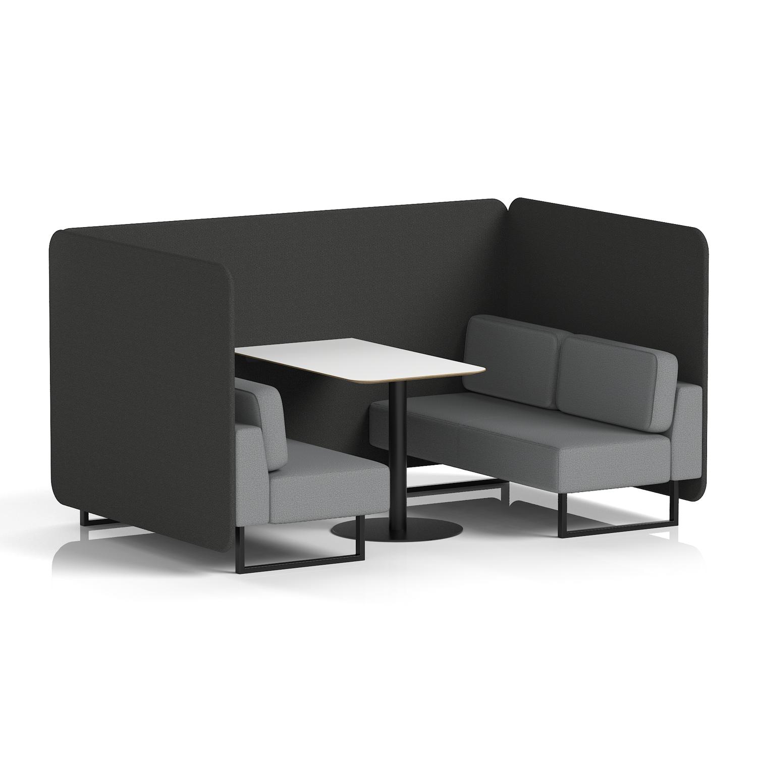 Brixworth 4 Seater Bench Booth With Black Legs And White Table With Black Leg In Synergy Fabric - Partner Panels And Mix Sofa