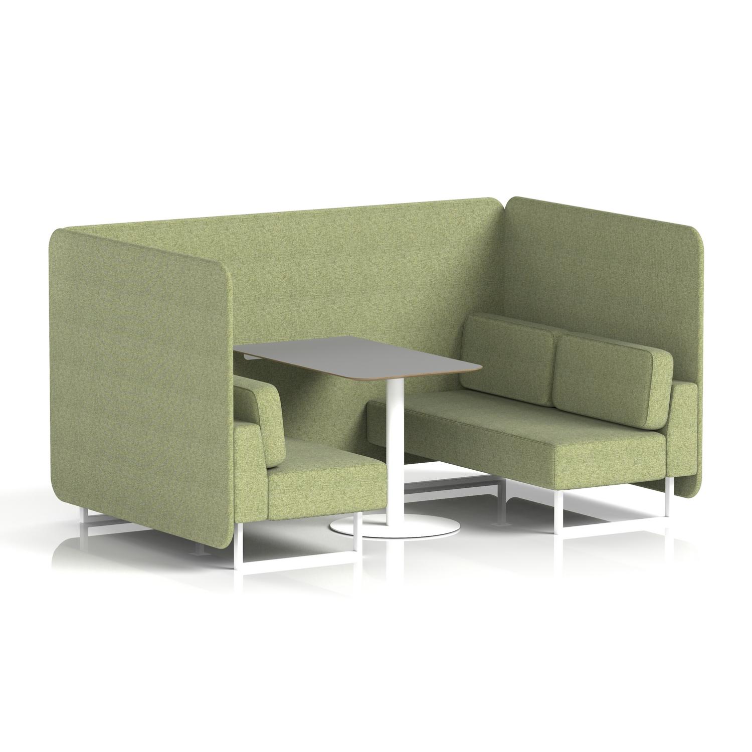 Brixworth 4 Seater Bench Booth With White Legs And Grey Table With White Leg In Rivet Fabric - Burnish Panels And Sofa
