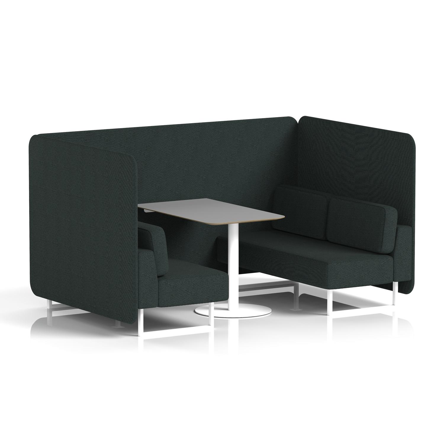 Brixworth 4 Seater Bench Booth With White Legs And Grey Table With White Leg In Rivet Fabric - Charcoal Panels And Sofa