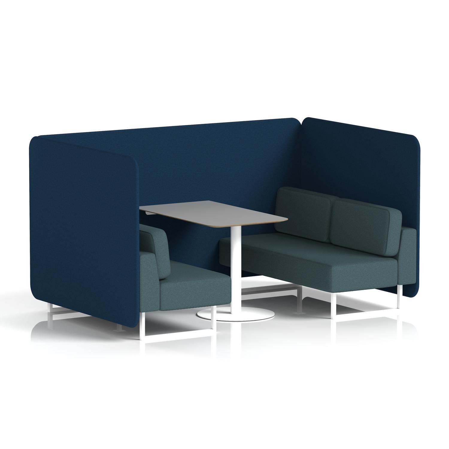 Brixworth 4 Seater Bench Booth With White Legs And Grey Table With White Leg In X2 Fabric - Calculus Panels And Polygon Sofa Brixworth 4 Seater Bench Booth With White Legs And Grey Table With White Leg In X2 Fabric - Calculus Panels And Polygon Sofa