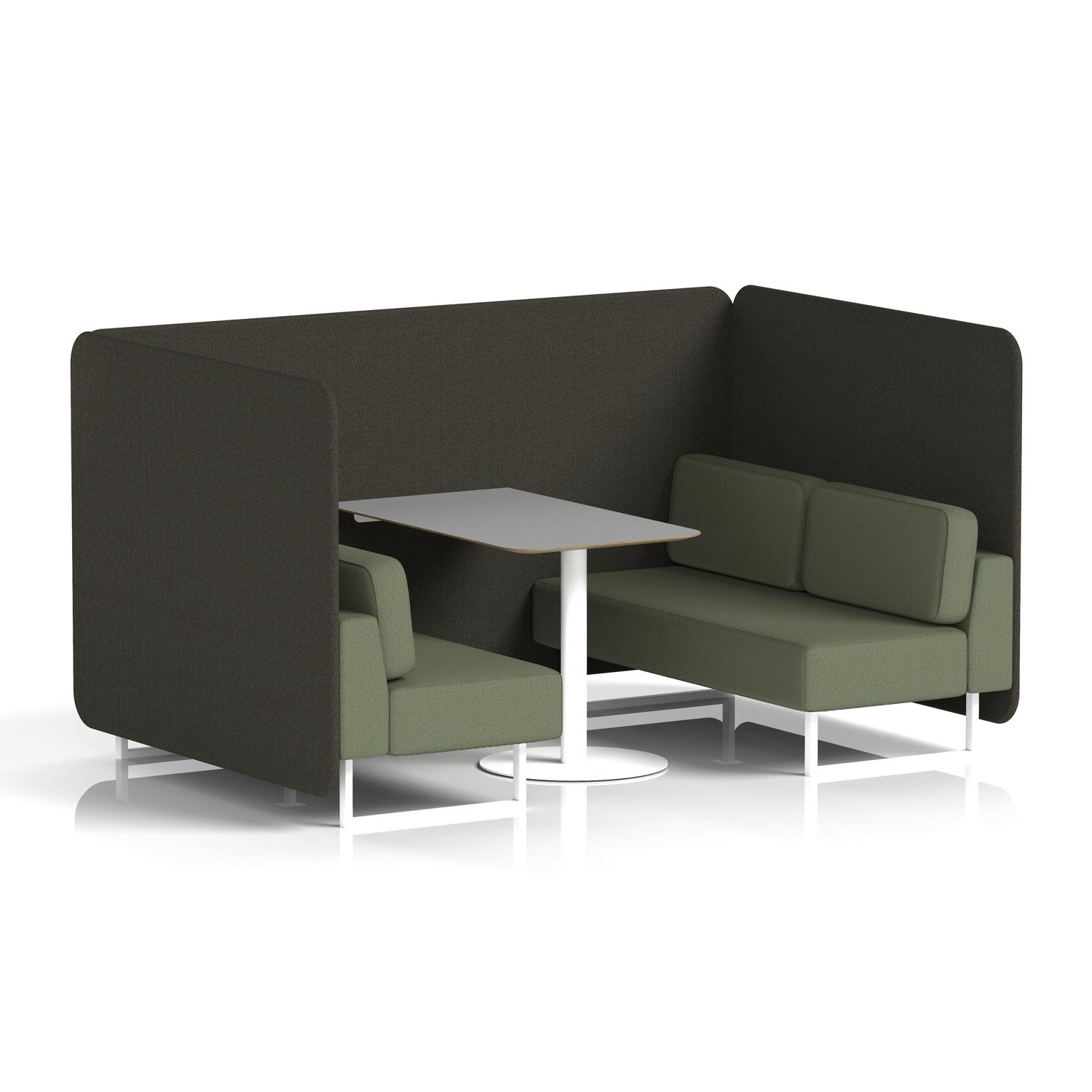 Brixworth 4 Seater Bench Booth With White Legs And Grey Table With White Leg In Main Line Flax Fabric - Temple Panels And Monument Sofa
