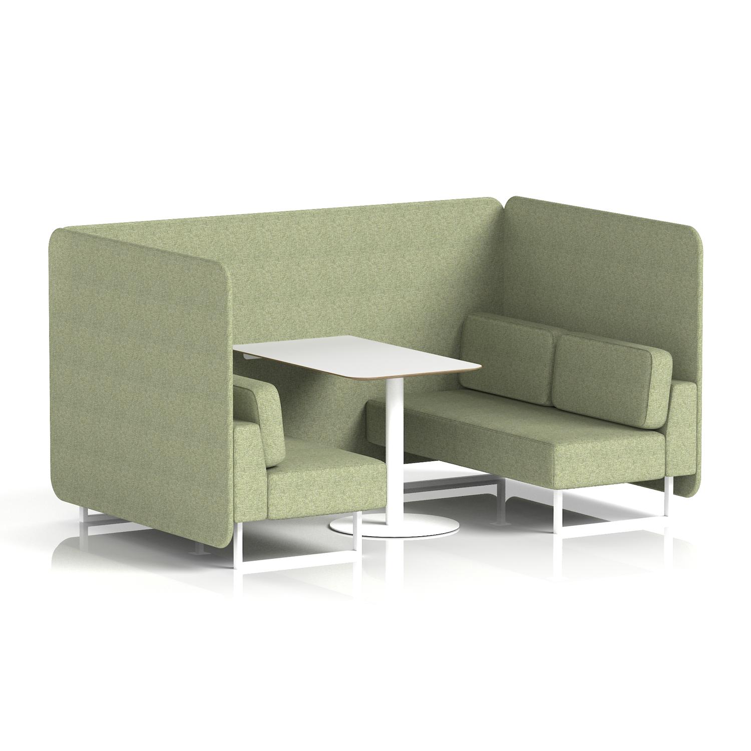Brixworth 4 Seater Bench Booth With White Legs And White Table With White Leg In Rivet Fabric - Burnish Panels And Sofa