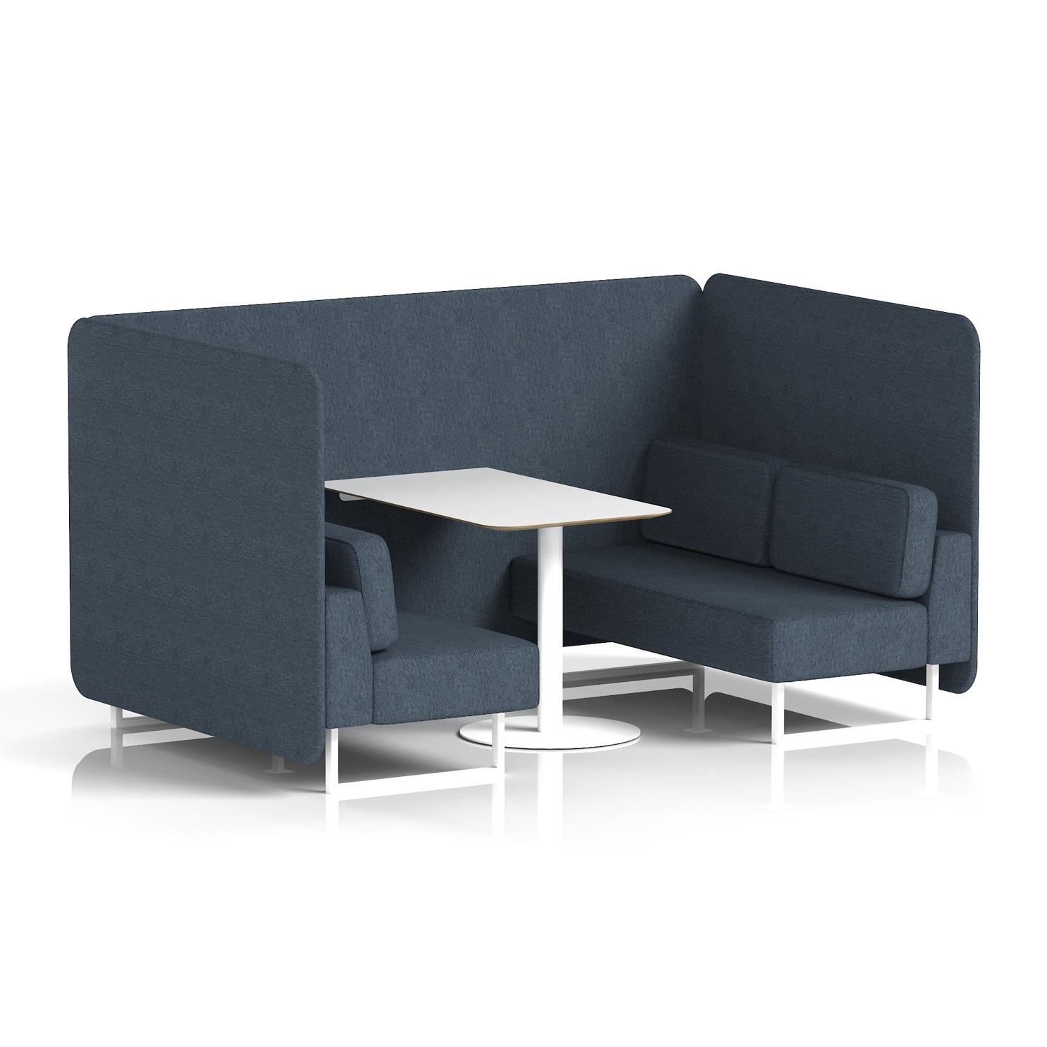 Brixworth 4 Seater Bench Booth With White Legs And White Table With White Leg In Rivet Fabric - Crucible Panels And Sofa