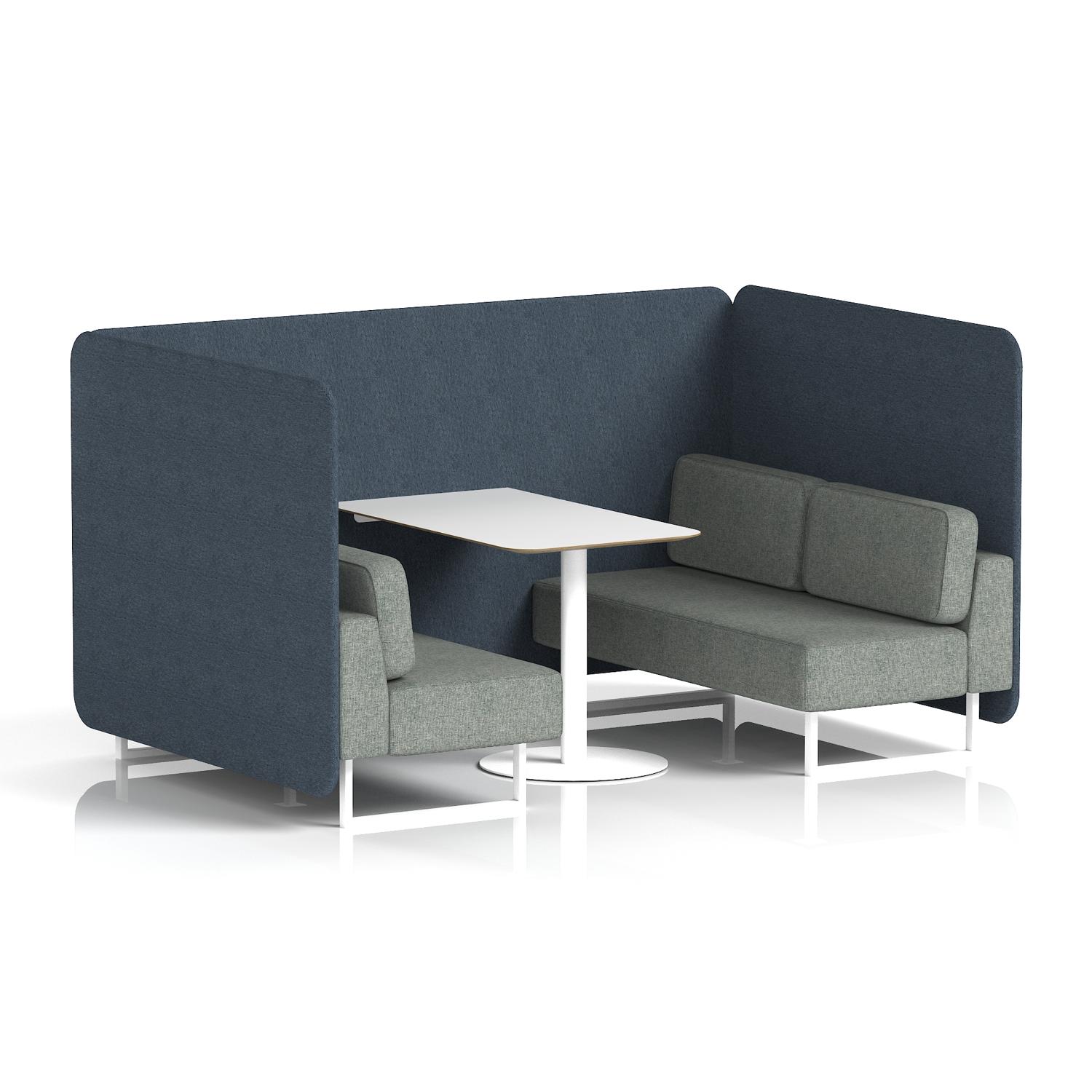 Brixworth 4 Seater Bench Booth With White Legs And White Table With White Leg In Rivet Fabric - Crucible Panels And Prime Sofa