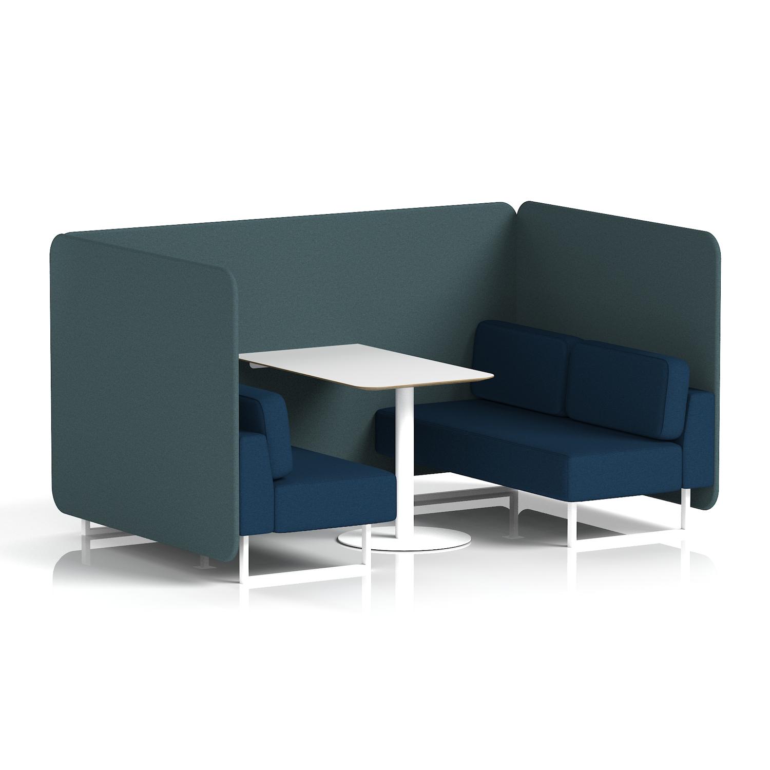 Brixworth 4 Seater Bench Booth With White Legs And White Table With White Leg In X2 Fabric - Polygon Panels And Calculus Sofa