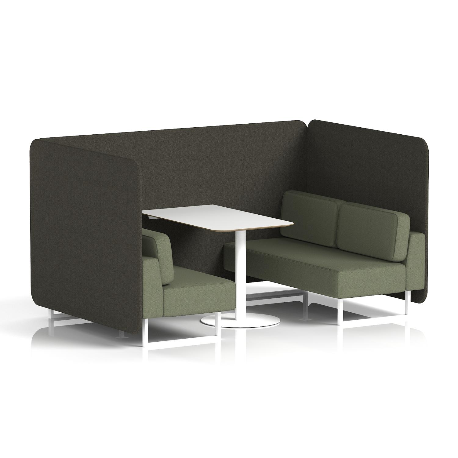 Brixworth 4 Seater Bench Booth With White Legs And White Table With White Leg In Main Line Flax Fabric - Temple Panels And Monument Sofa