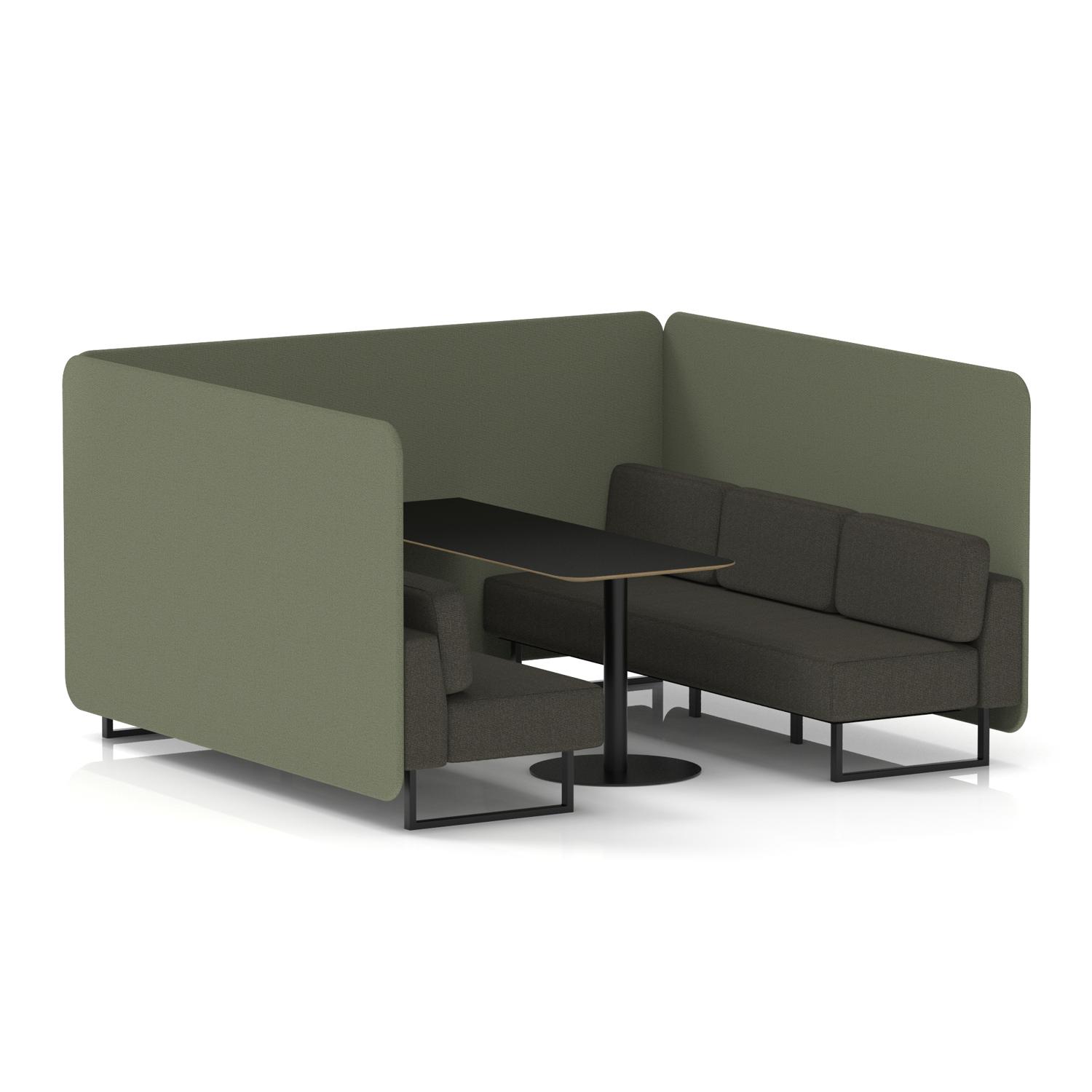Brixworth 6 Seater Bench Booth With Black Legs And Black Table With Black Leg In Main Line Flax Fabric - Monument Panels And Temple Sofa