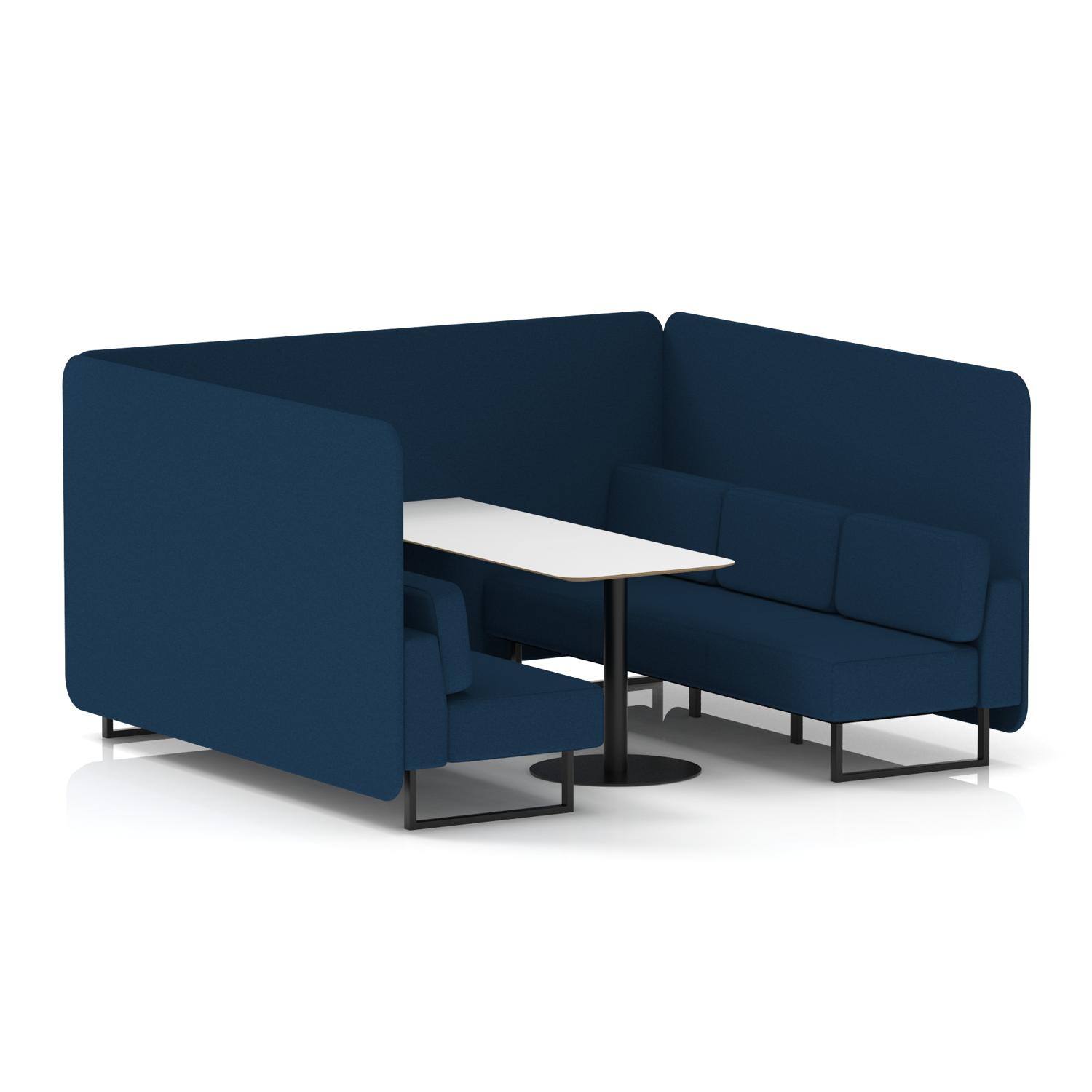 Brixworth 6 Seater Bench Booth With Black Legs And White Table With Black Leg In X2 Fabric - Calculus Panels And Sofa