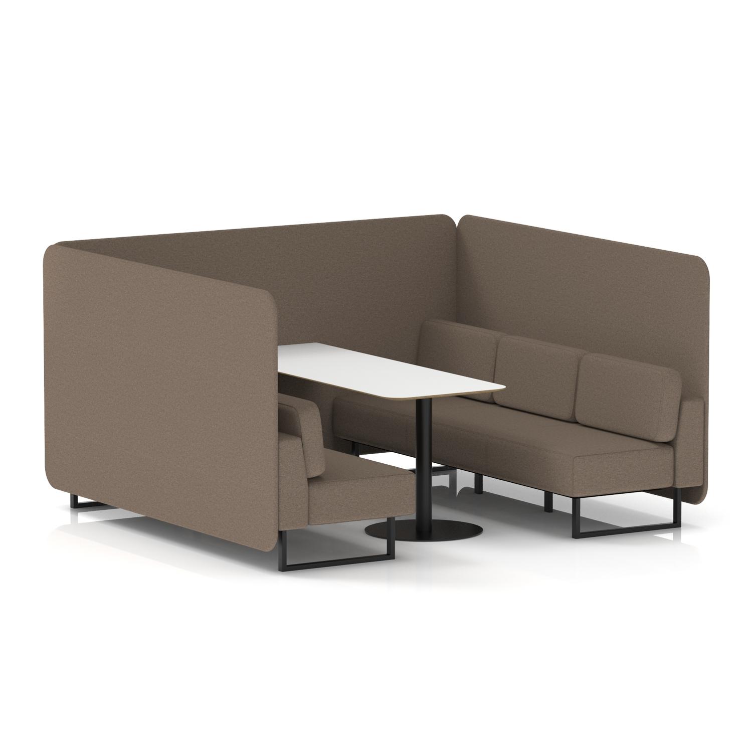 Brixworth 6 Seater Bench Booth With Black Legs And White Table With Black Leg In X2 Fabric - Theory Panels And Sofa