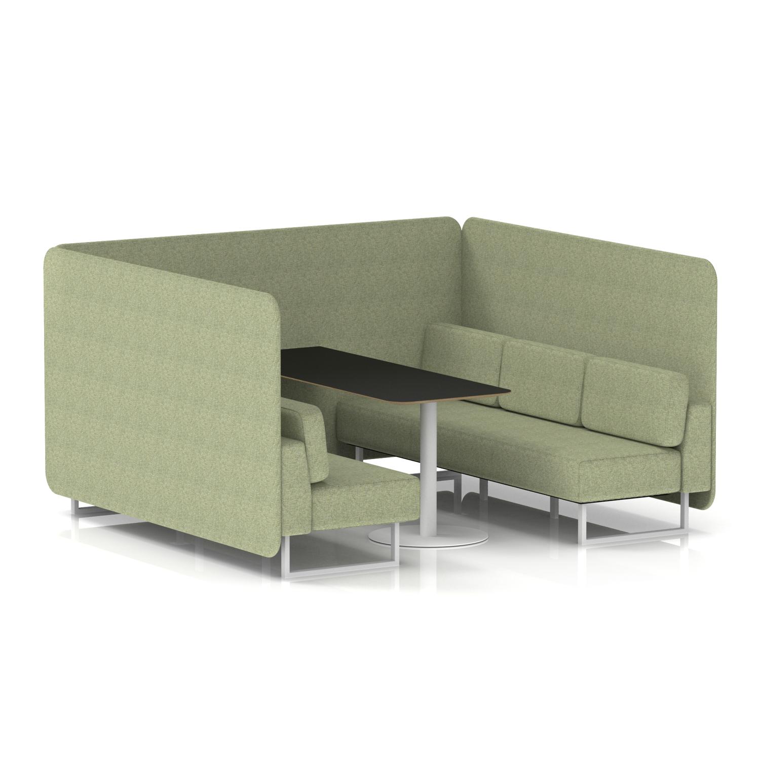 Brixworth 6 Seater Bench Booth With White Legs And Black Table With White Leg In Rivet Fabric - Burnish Panels And Sofa