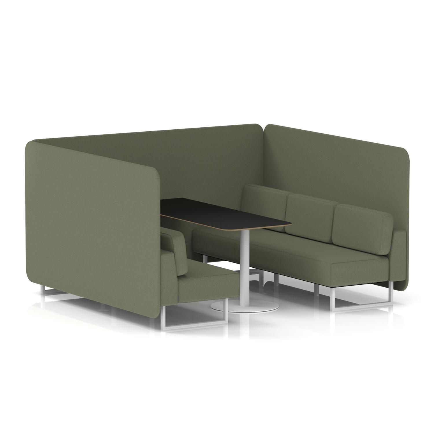 Brixworth 6 Seater Bench Booth With White Legs And Black Table With White Leg In Main Line Flax Fabric - Monument Panels And Sofa
