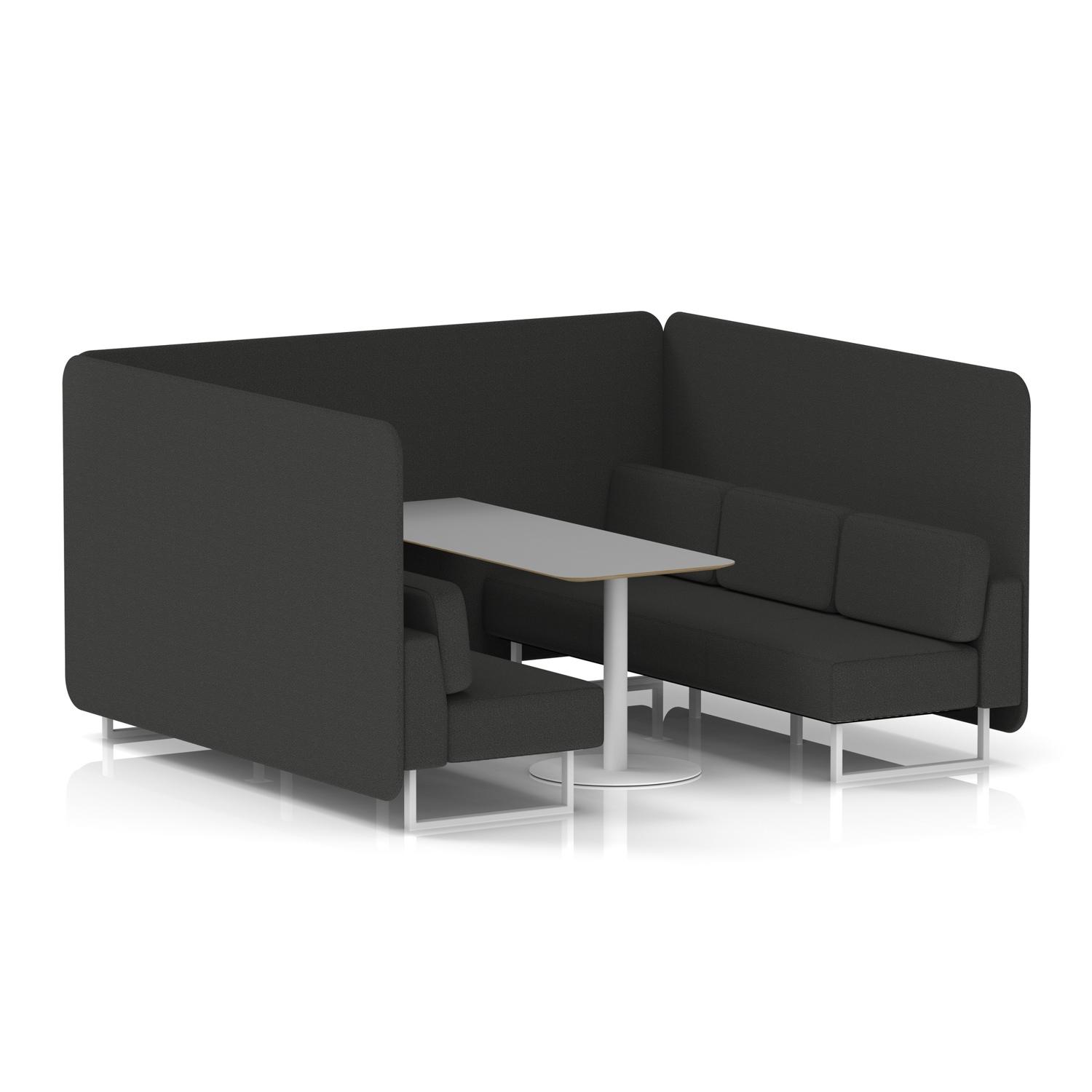Brixworth 6 Seater Bench Booth With White Legs And Grey Table With White Leg In Synergy Fabric - Mix Panels And Sofa