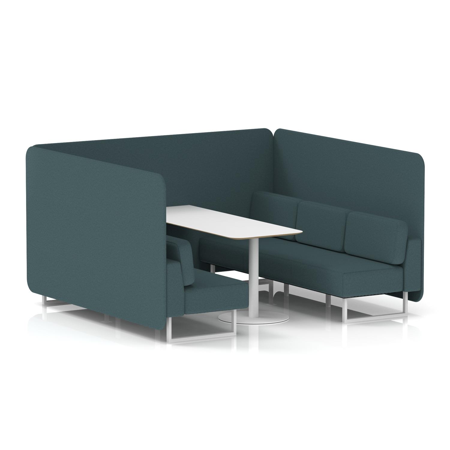 Brixworth 6 Seater Bench Booth With White Legs And White Table With White Leg In X2 Fabric - Polygon Panels And Sofa