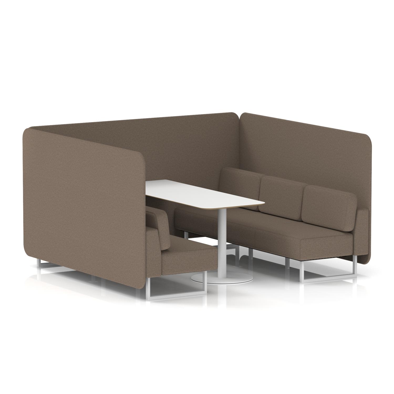 Brixworth 6 Seater Bench Booth With White Legs And White Table With White Leg In X2 Fabric - Theory Panels And Sofa