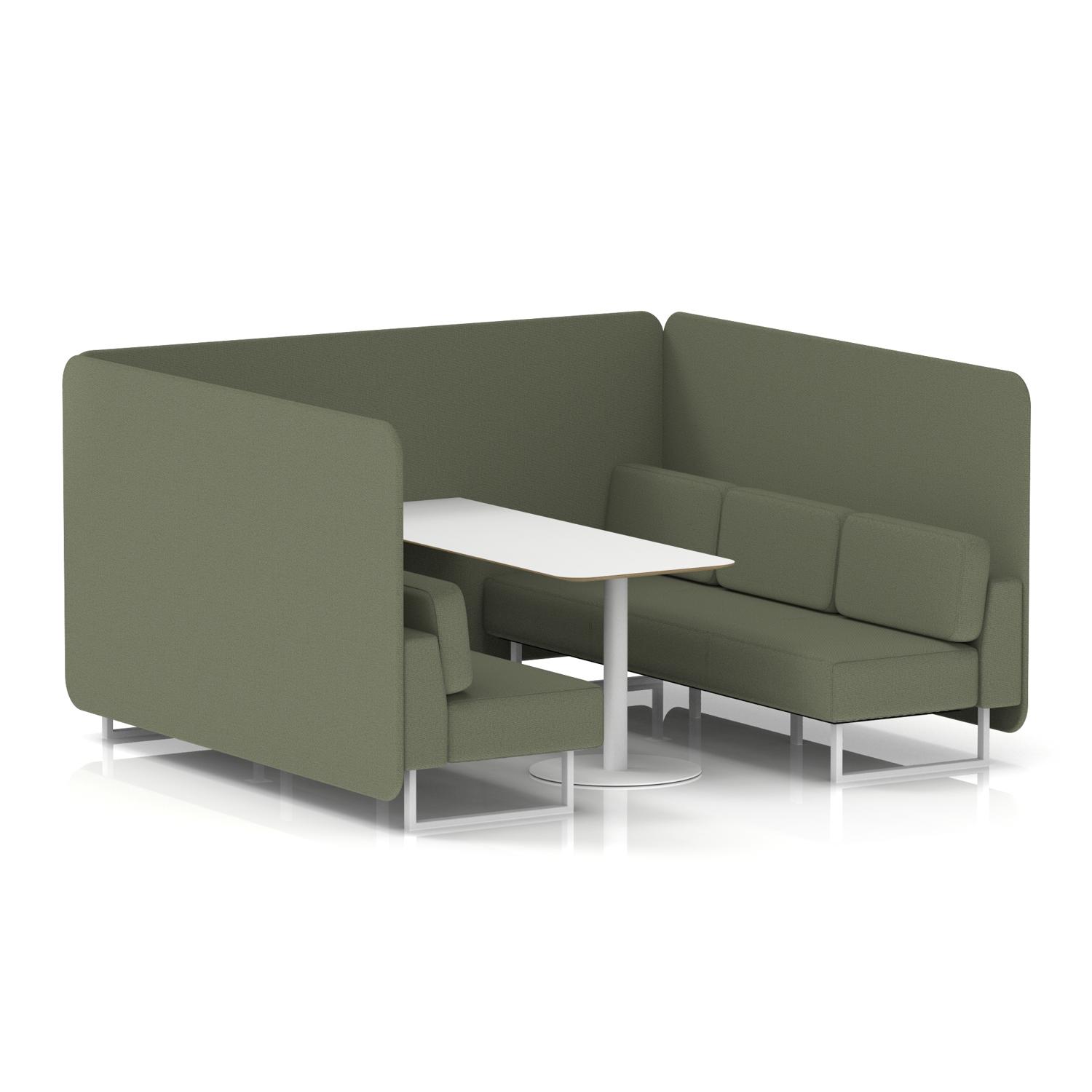 Brixworth 6 Seater Bench Booth With White Legs And White Table With White Leg In Main Line Flax Fabric - Monument Panels And Sofa