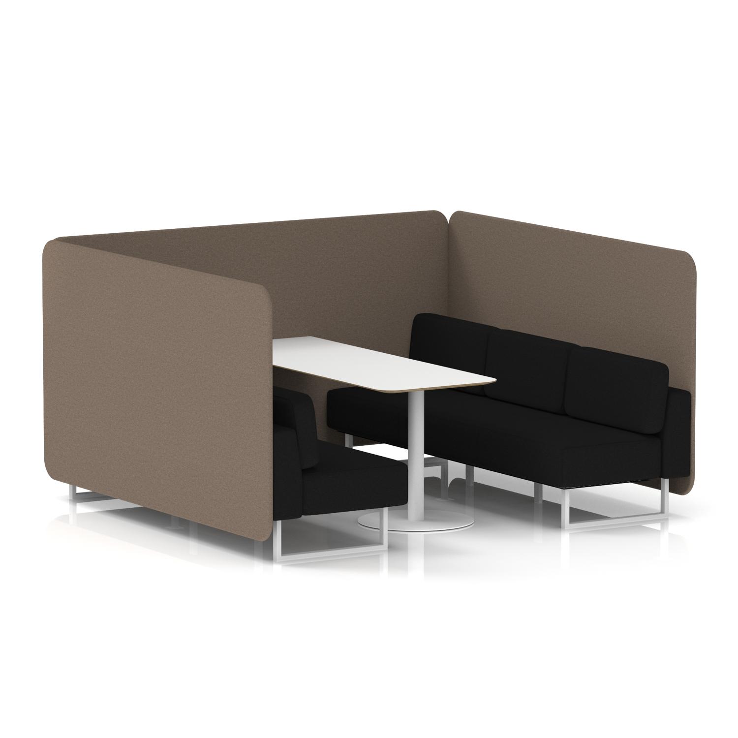 Brixworth 6 Seater Bench Booth With White Legs And White Table With White Leg In X2 Fabric - Theory Panels And Diameter Sofa