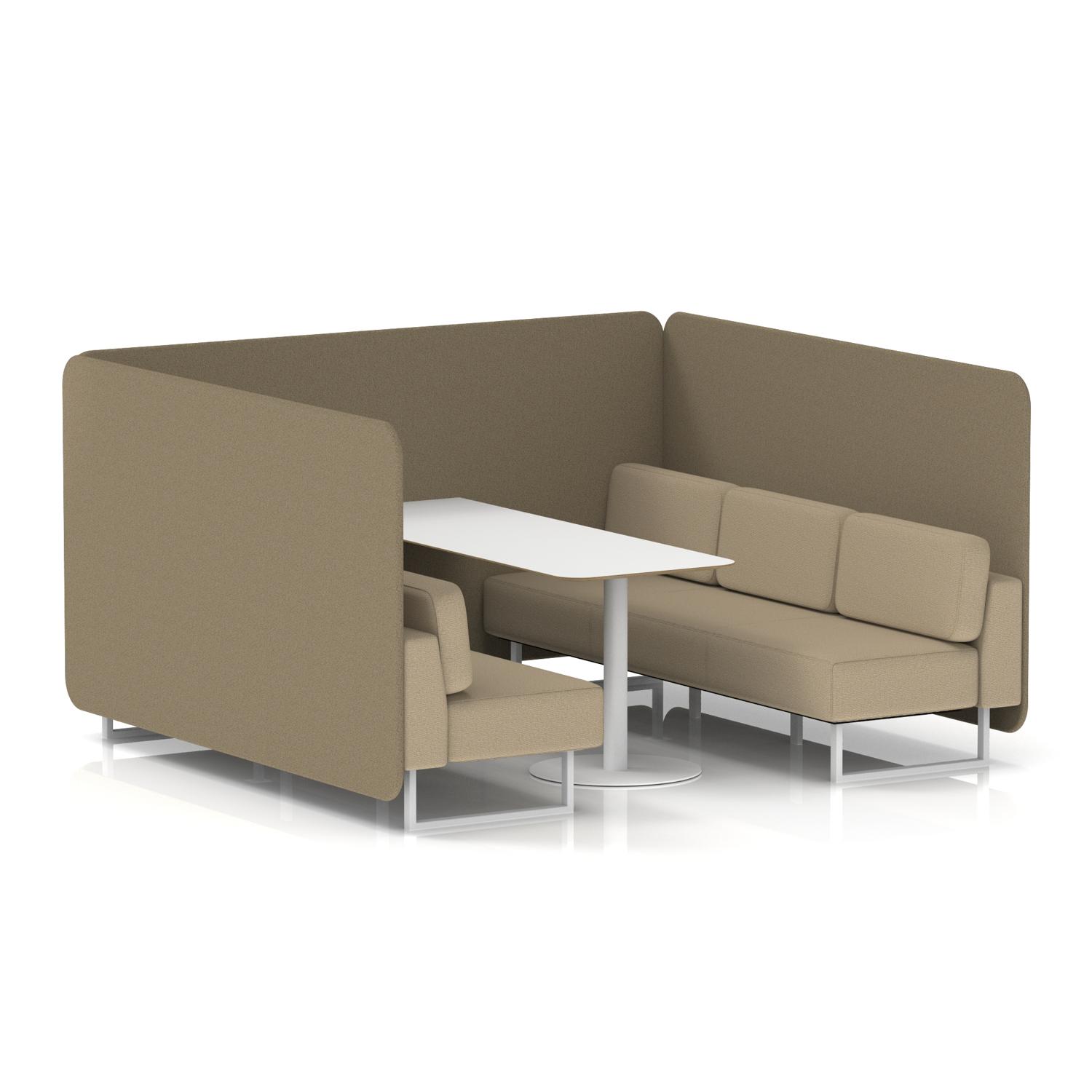 Brixworth 6 Seater Bench Booth With White Legs And White Table With White Leg In Main Line Flax Fabric - Bank Panels And Upminster Sofa