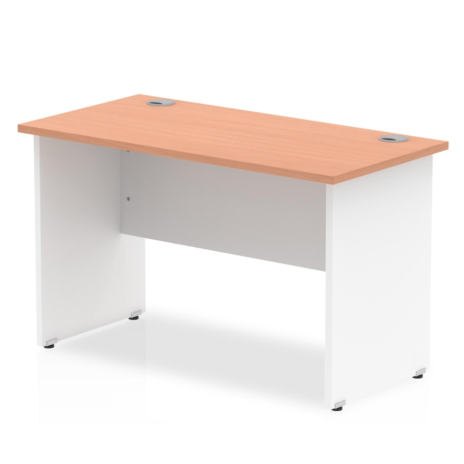 Impulse 800 x 600mm Straight Office Desk Beech Top White Panel End Leg