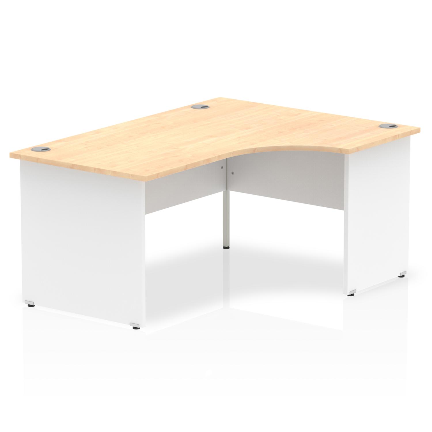 Impulse 1600mm Right Crescent Office Desk Maple Top White Panel End Leg
