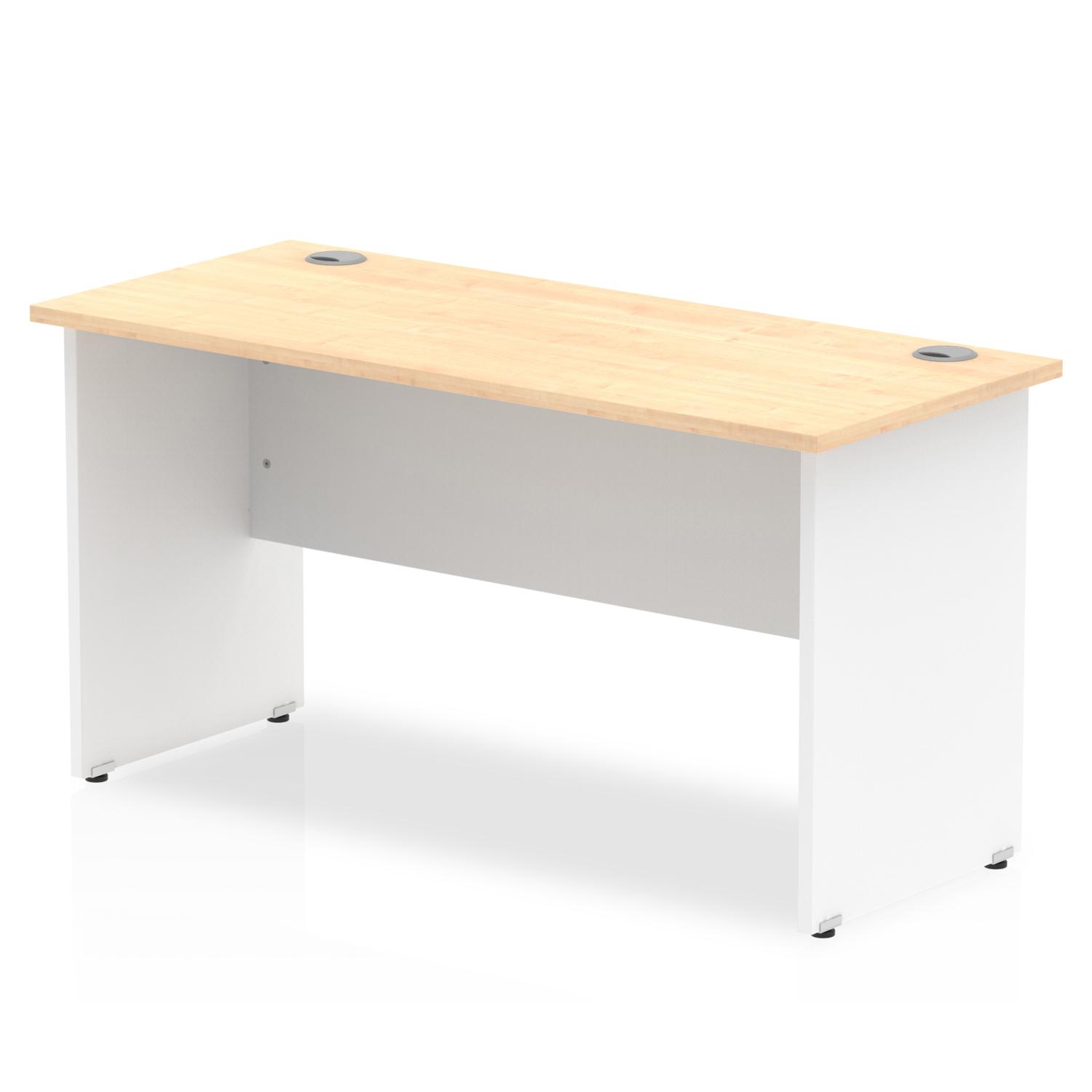 Impulse 1400 x 600mm Straight Office Desk Maple Top White Panel End Leg Impulse 1400 x 600mm Straight Office Desk Maple Top White Panel End Leg