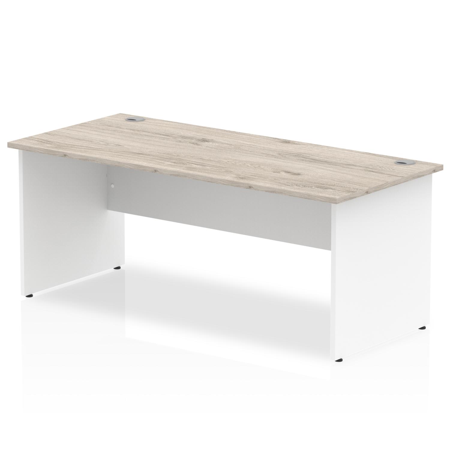 Impulse 1800 x 800mm Straight Office Desk Grey Oak Top White Panel End Leg