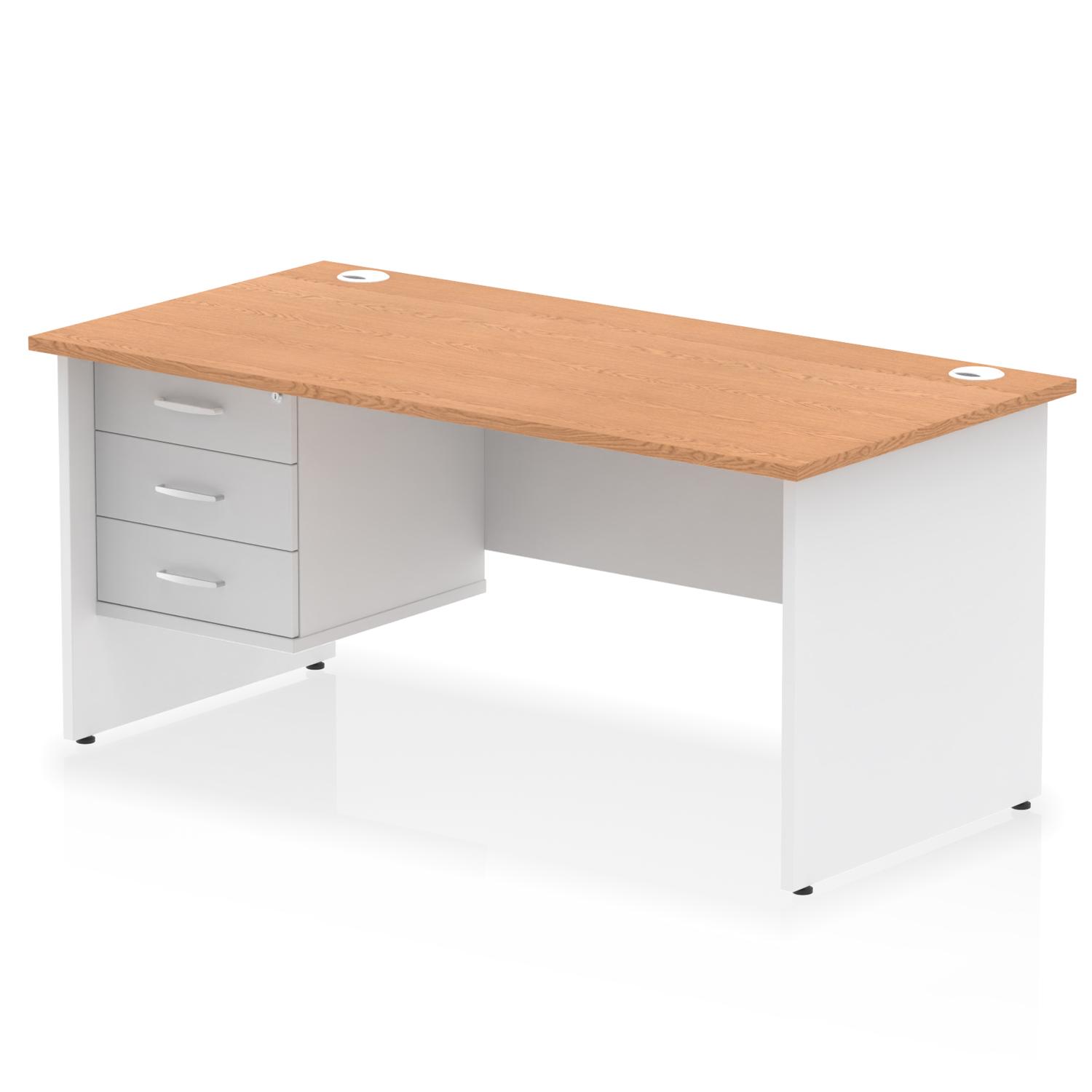 Impulse 1600 x 800mm Straight Office Desk Oak Top White Panel End Leg with 1 x 3 Drawer Fixed Pedestal