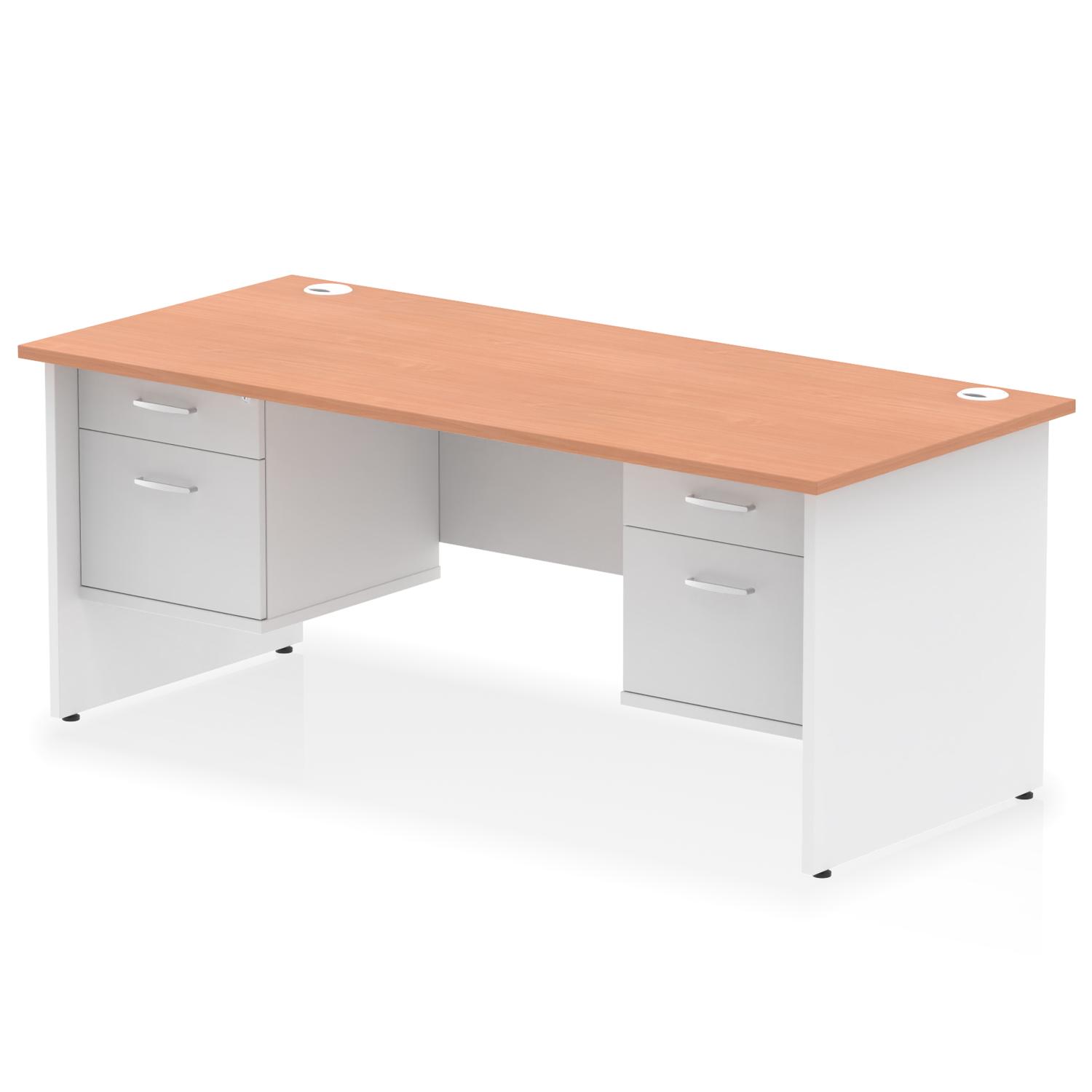 Impulse 1800 x 800mm Straight Office Desk Beech Top White Panel End Leg with 2 x 2 Drawer Fixed Pedestal