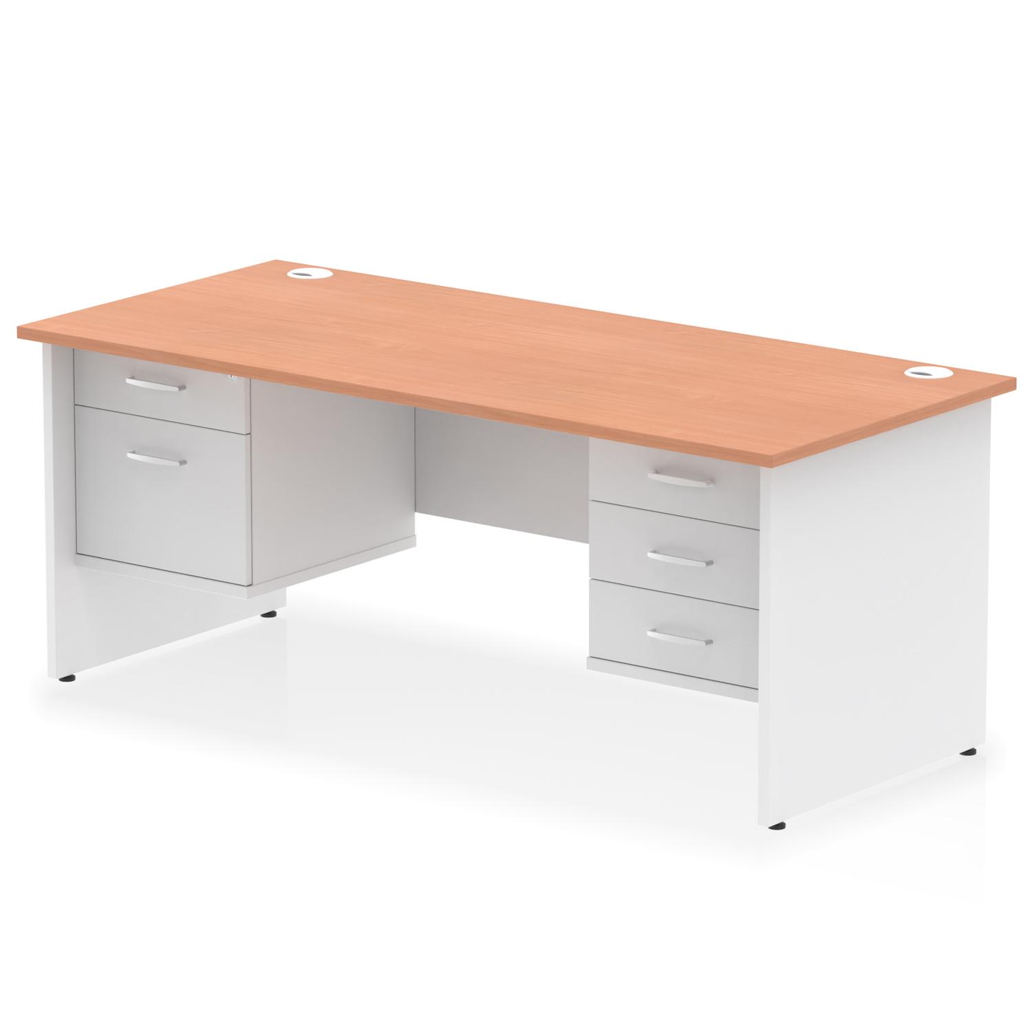Impulse 1800 x 800mm Straight Office Desk Beech Top White Panel End Leg with 1 x 2 Drawer and 1 x 3 Drawer Fixed Pedestal
