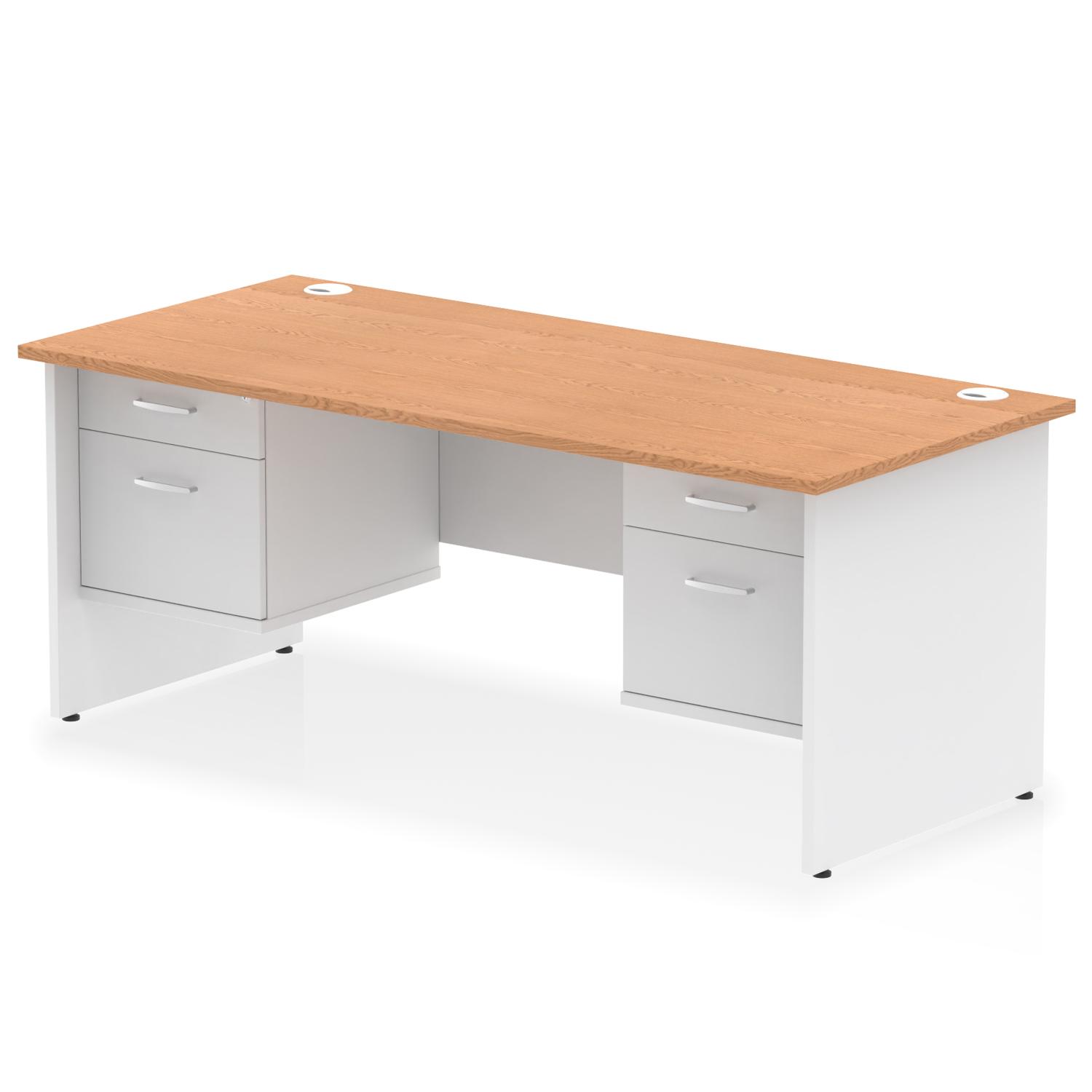 Impulse 1800 x 800mm Straight Office Desk Oak Top White Panel End Leg with 2 x 2 Drawer Fixed Pedestal