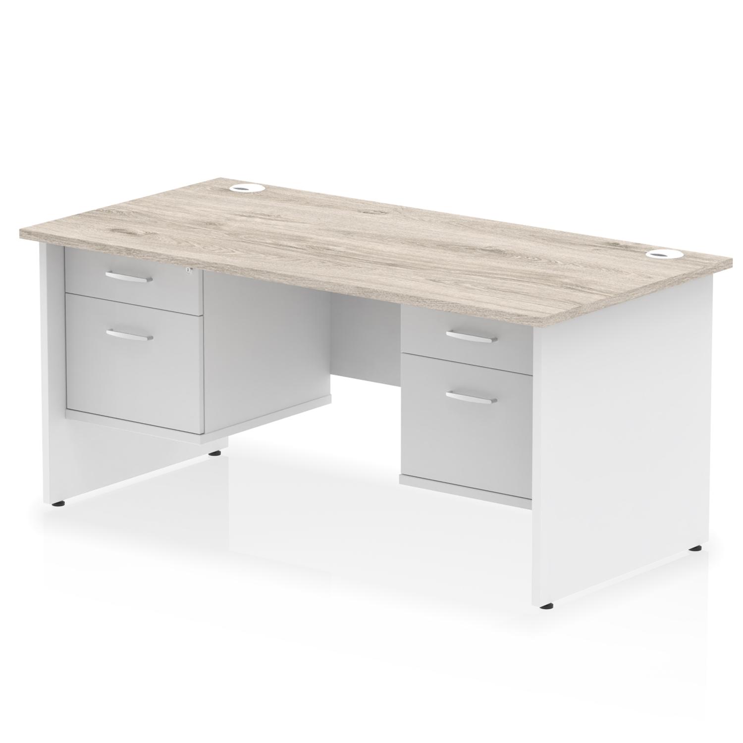 Impulse 1600 x 800mm Straight Office Desk Grey Oak Top White Panel End Leg with 2 x 2 Drawer Fixed Pedestal