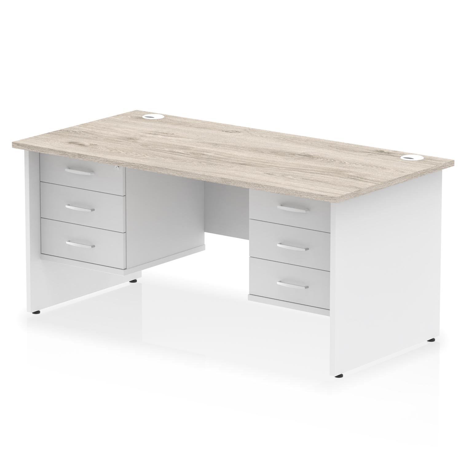 Impulse 1600 x 800mm Straight Office Desk Grey Oak Top White Panel End Leg with 2 x 3 Drawer Fixed Pedestal