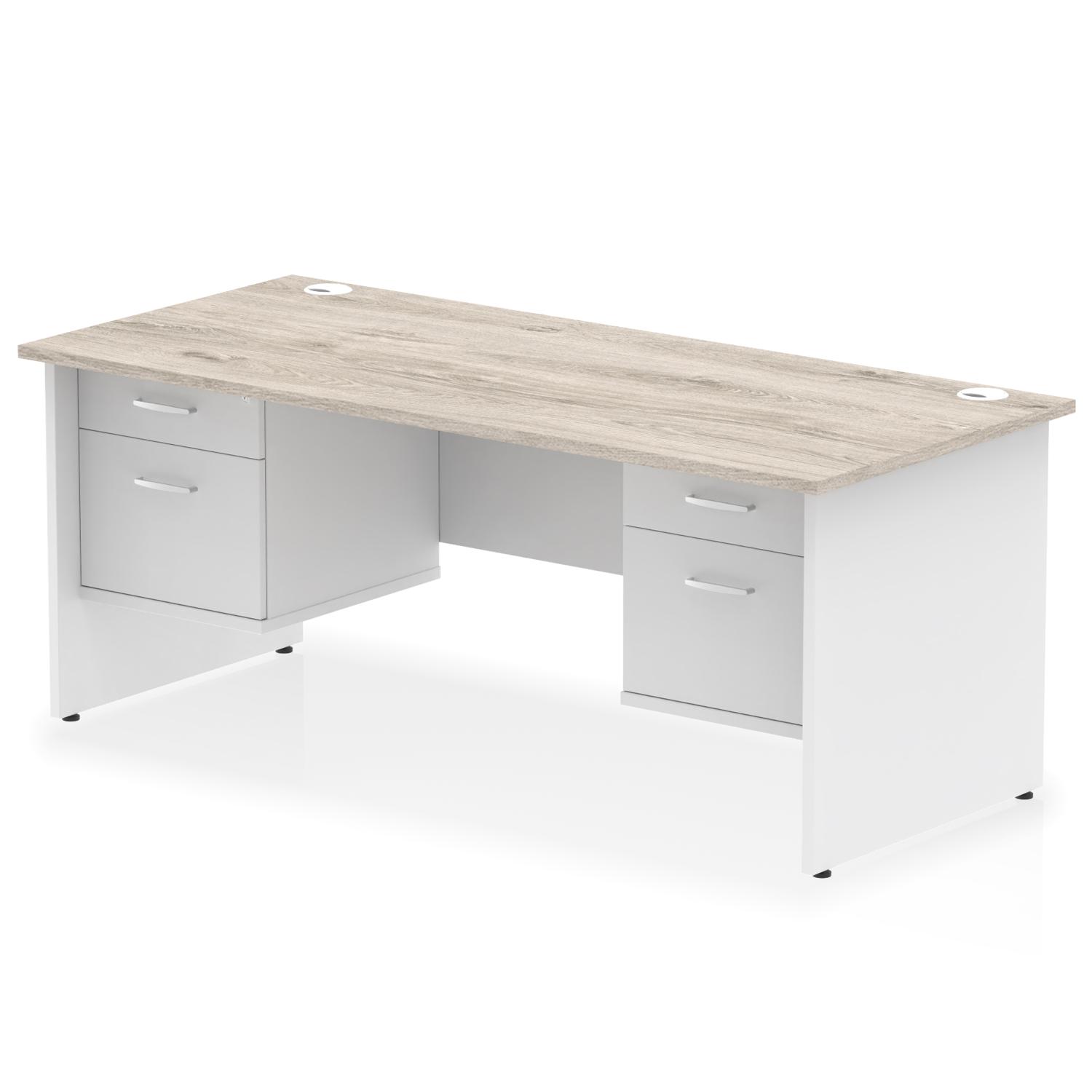 Impulse 1800 x 800mm Straight Office Desk Grey Oak Top White Panel End Leg with 2 x 2 Drawer Fixed Pedestal