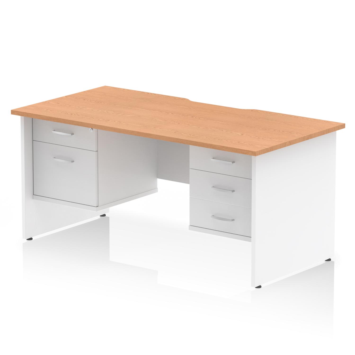 Impulse 1600 x 800mm Scalloped Edge Straight Office Desk Oak Top White Panel End Leg Workstation 1 x 2 Drawer 1 x 3 Drawer Fixed Pedestal Impulse 1600 x 800mm Scalloped Edge Straight Office Desk Oak Top White Panel End Leg Workstation 1 x 2 Drawer 1 x 3 Drawer Fixed Pedestal