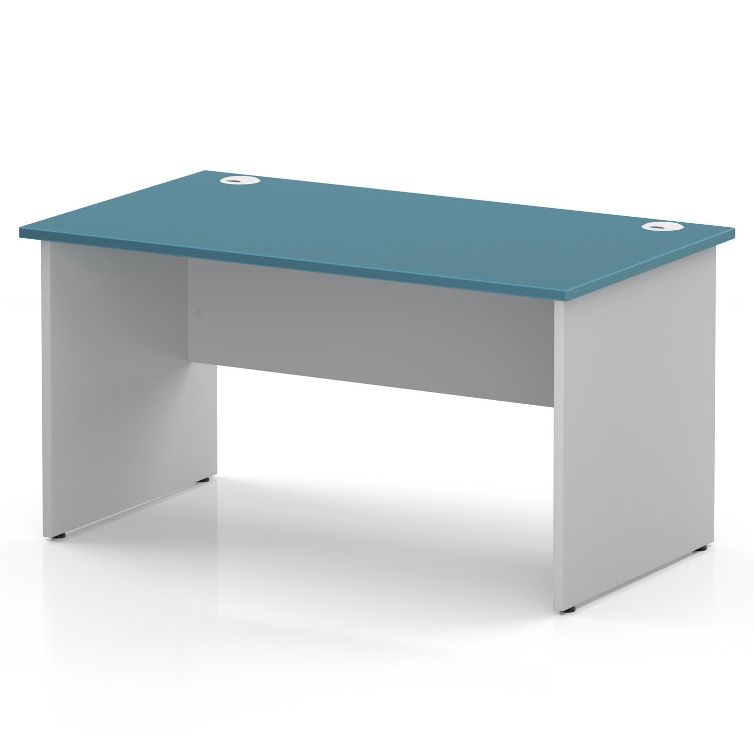 Impulse 1400 x 800mm Straight Office Desk Dark Teal Top White Panel End Leg Impulse 1400 x 800mm Straight Office Desk Dark Teal Top White Panel End Leg