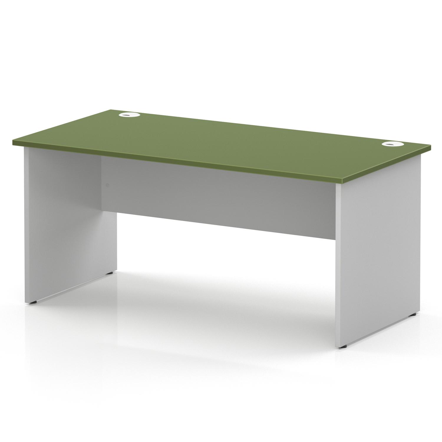 Impulse 1600 x 800mm Straight Office Desk Moss Green Top White Panel End Leg Impulse 1600 x 800mm Straight Office Desk Moss Green Top White Panel End Leg