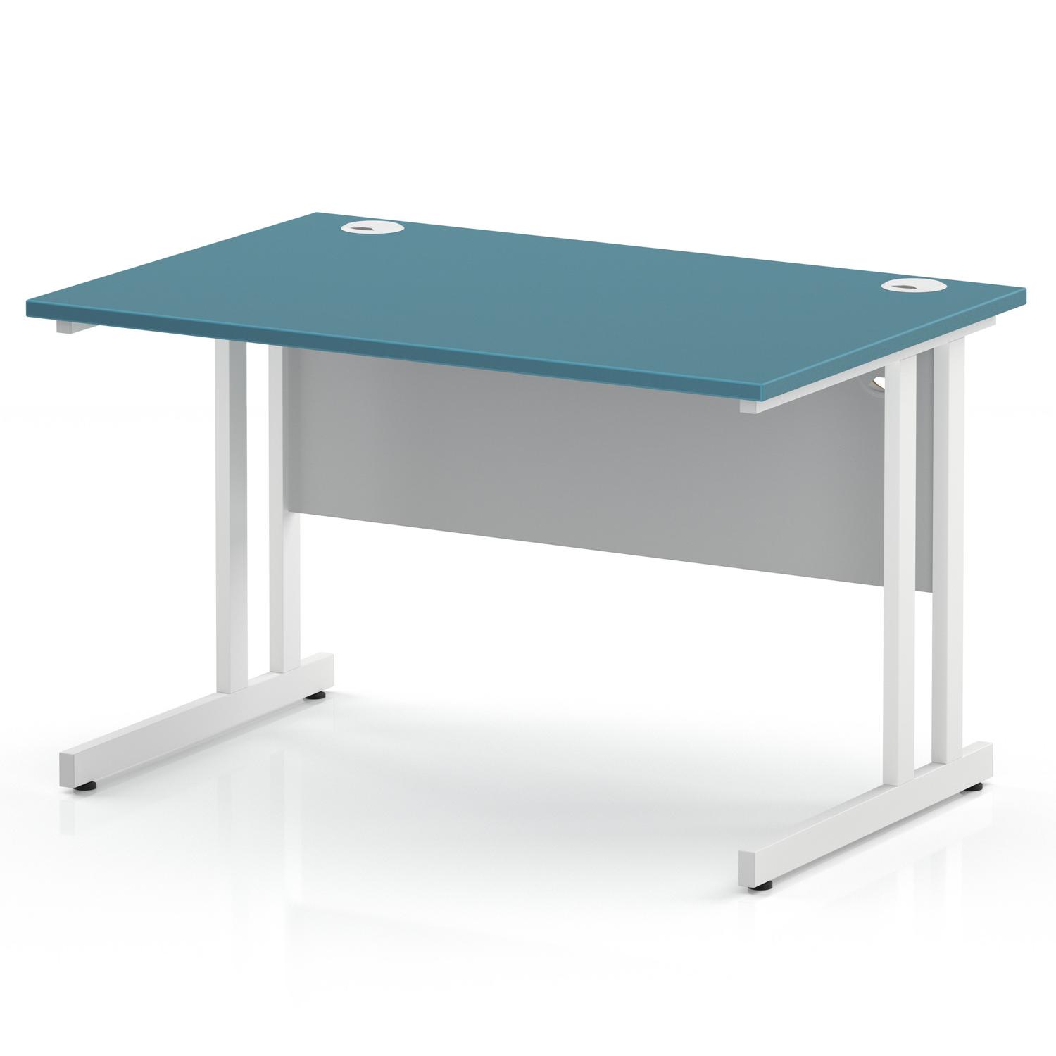 Impulse 1200 x 800mm Straight Office Desk Dark Teal Top White Cantilever Leg