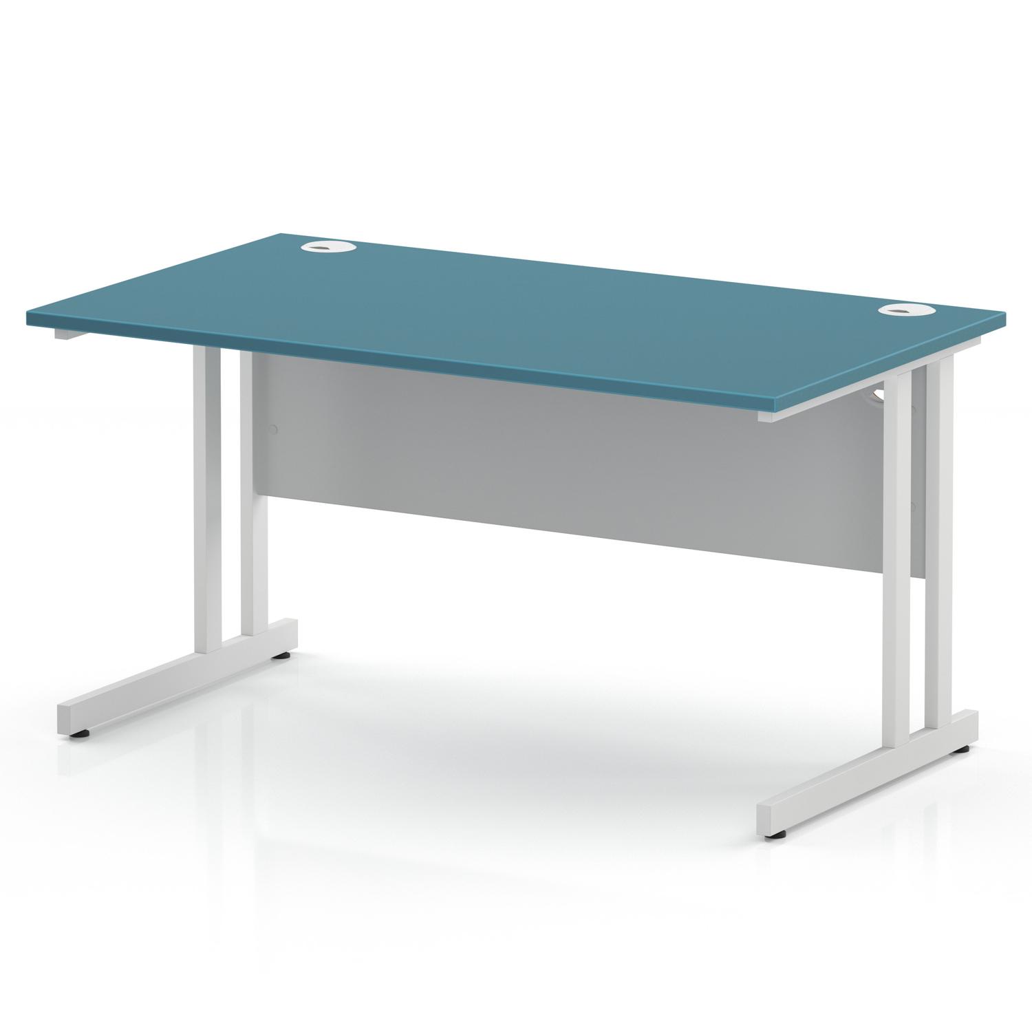 Impulse 1400 x 800mm Straight Office Desk Dark Teal Top White Cantilever Leg Impulse 1400 x 800mm Straight Office Desk Dark Teal Top White Cantilever Leg