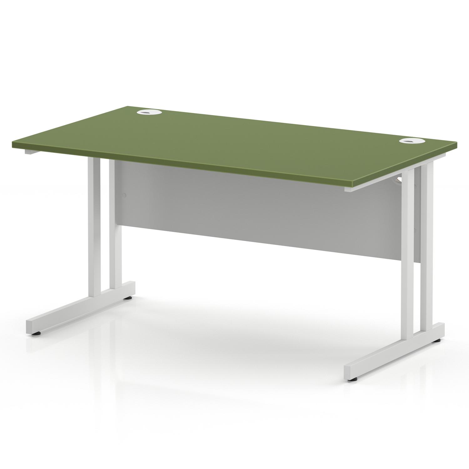 Impulse 1400 x 800mm Straight Office Desk Moss Green Top White Cantilever Leg