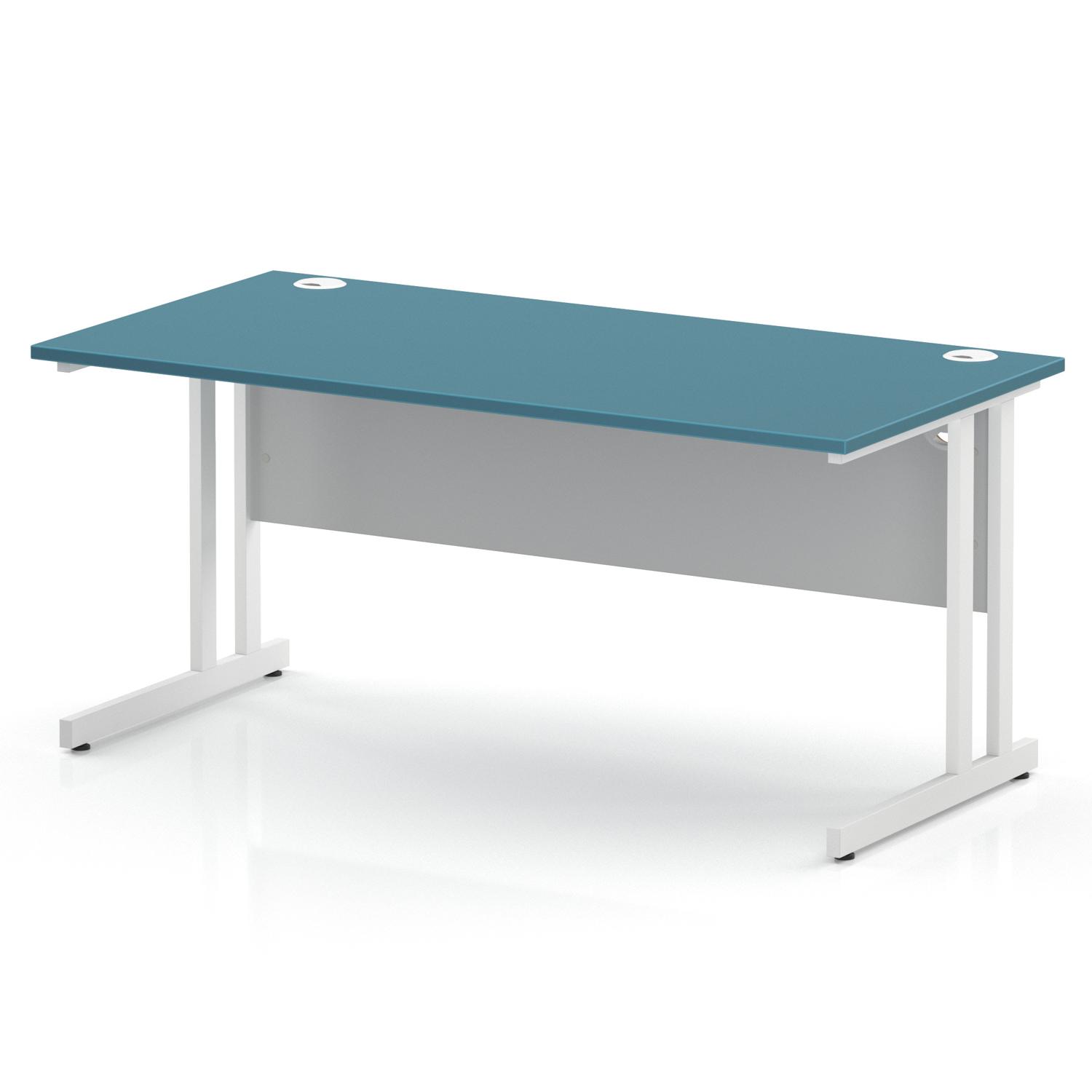 Impulse 1600 x 800mm Straight Office Desk Dark Teal Top White Cantilever Leg Impulse 1600 x 800mm Straight Office Desk Dark Teal Top White Cantilever Leg