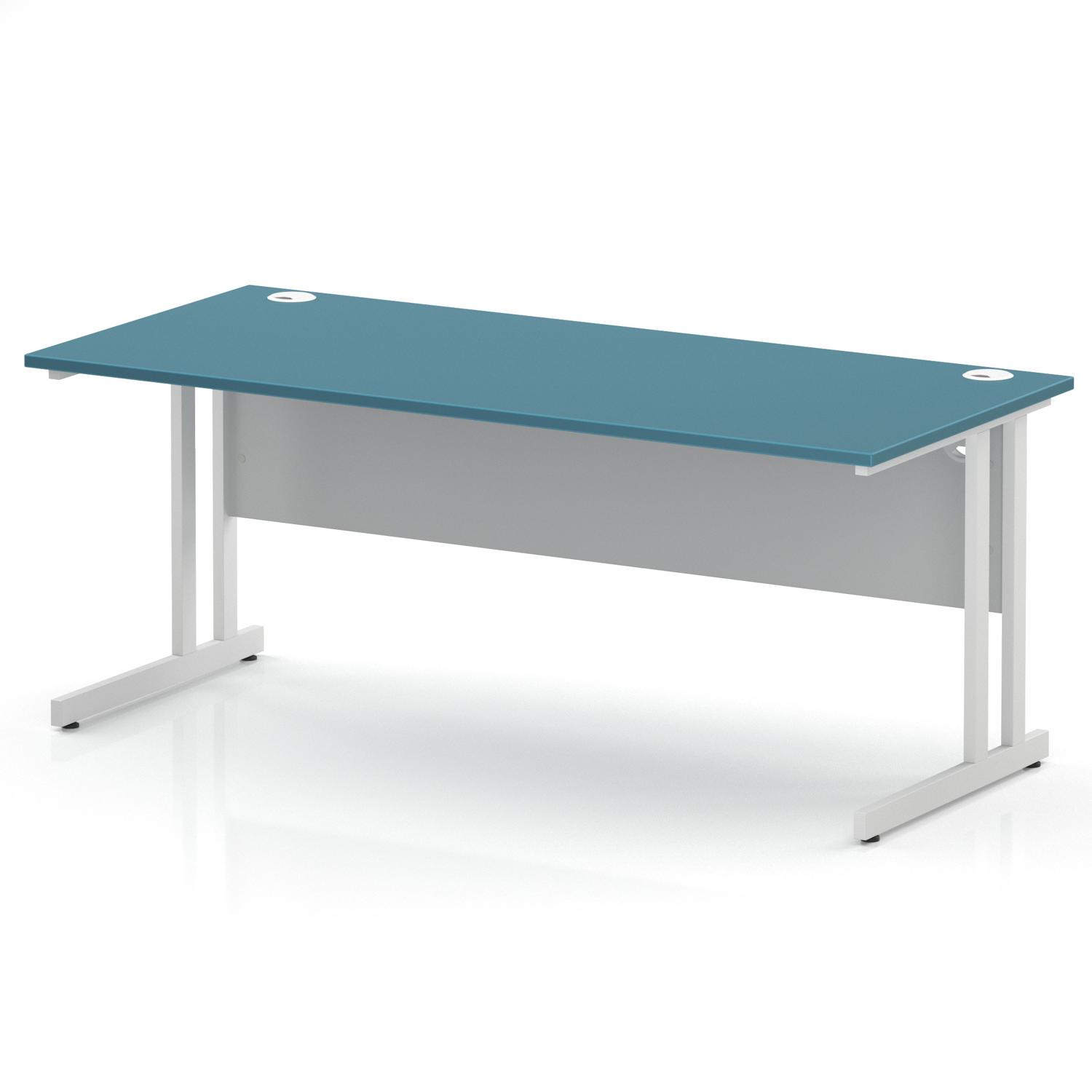 Impulse 1800 x 800mm Straight Office Desk Dark Teal Top White Cantilever Leg Impulse 1800 x 800mm Straight Office Desk Dark Teal Top White Cantilever Leg