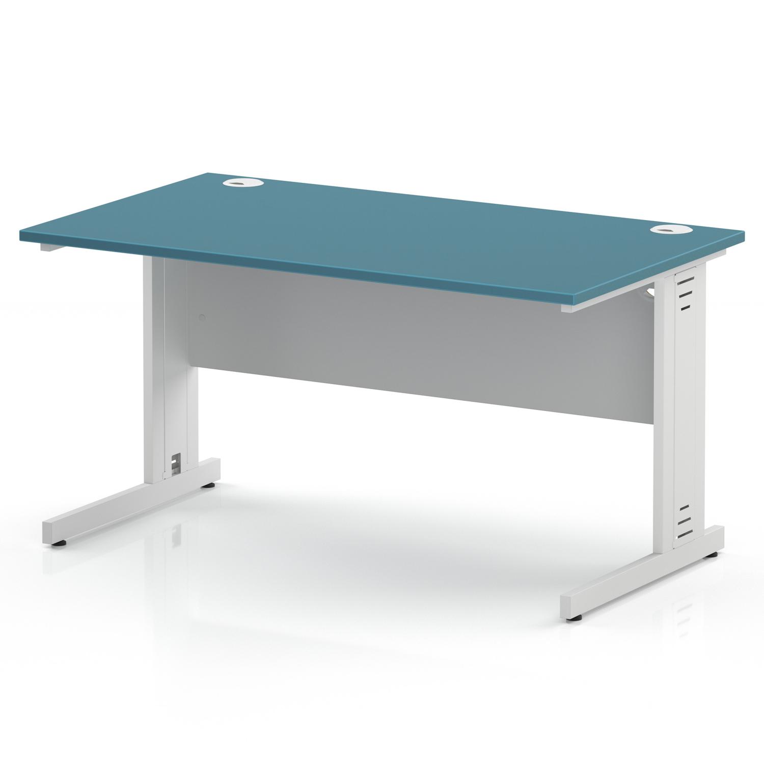 Impulse 1400 x 800mm Straight Office Desk Dark Teal Top White Cable Managed Leg Impulse 1400 x 800mm Straight Office Desk Dark Teal Top White Cable Managed Leg