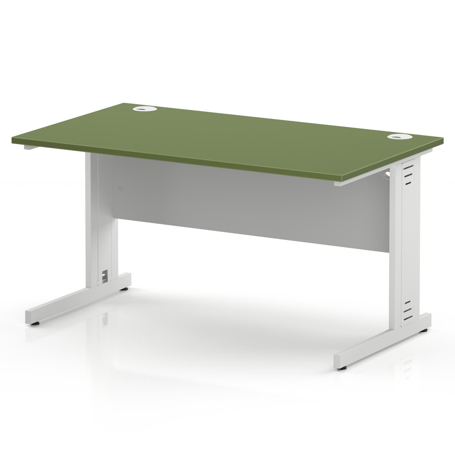 Impulse 1400 x 800mm Straight Office Desk Moss Green Top White Cable Managed Leg