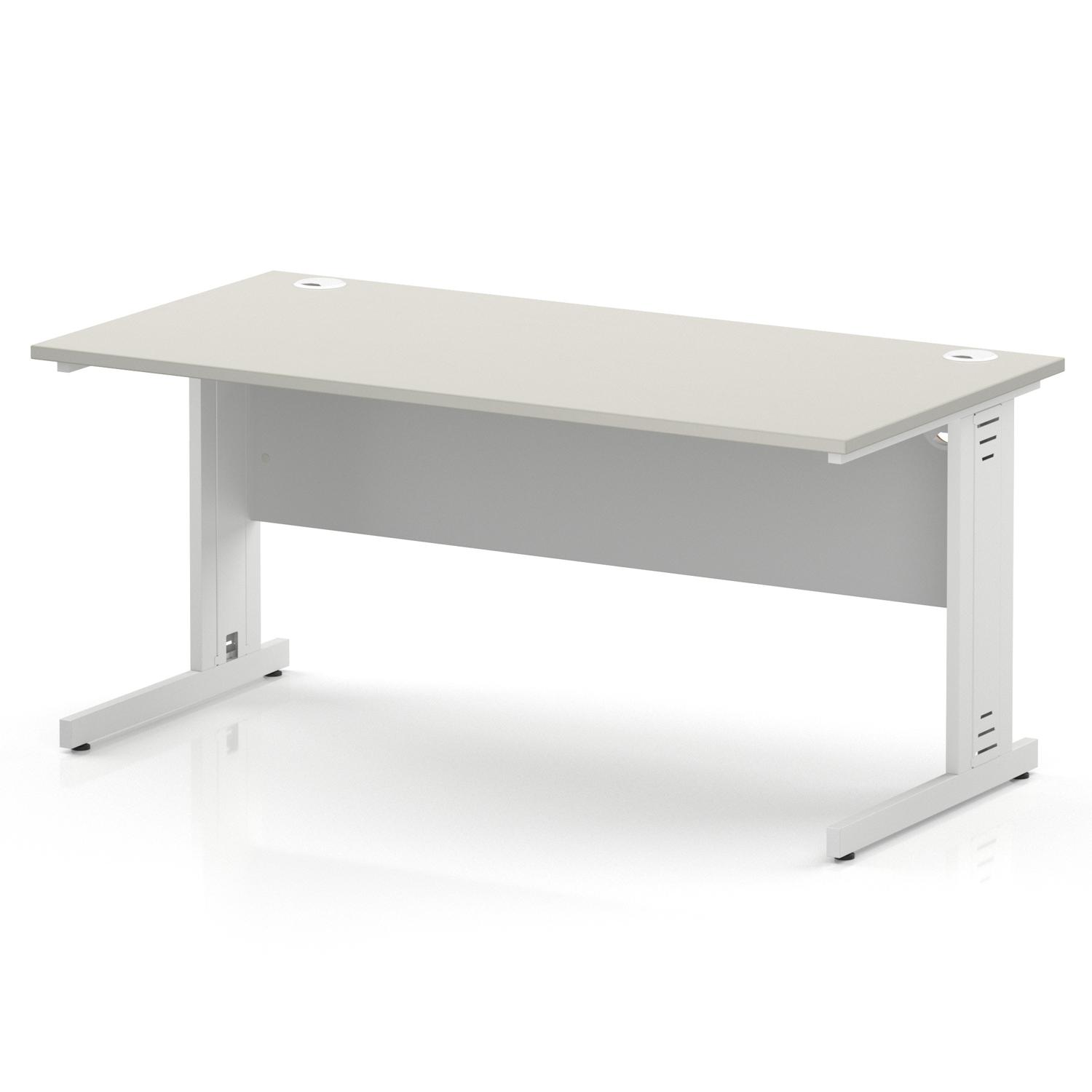 Impulse 1600 x 800mm Straight Office Desk Dove Grey Top White Cable Managed Leg Impulse 1600 x 800mm Straight Office Desk Dove Grey Top White Cable Managed Leg