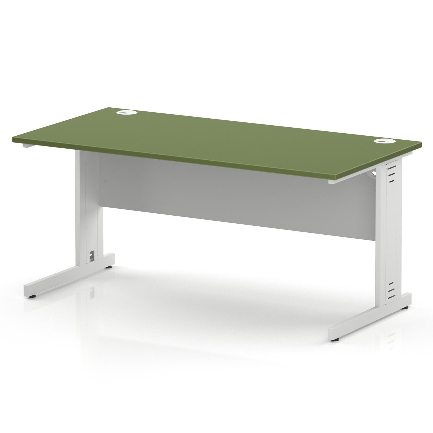 Impulse 1600 x 800mm Straight Office Desk Moss Green Top White Cable Managed Leg Impulse 1600 x 800mm Straight Office Desk Moss Green Top White Cable Managed Leg