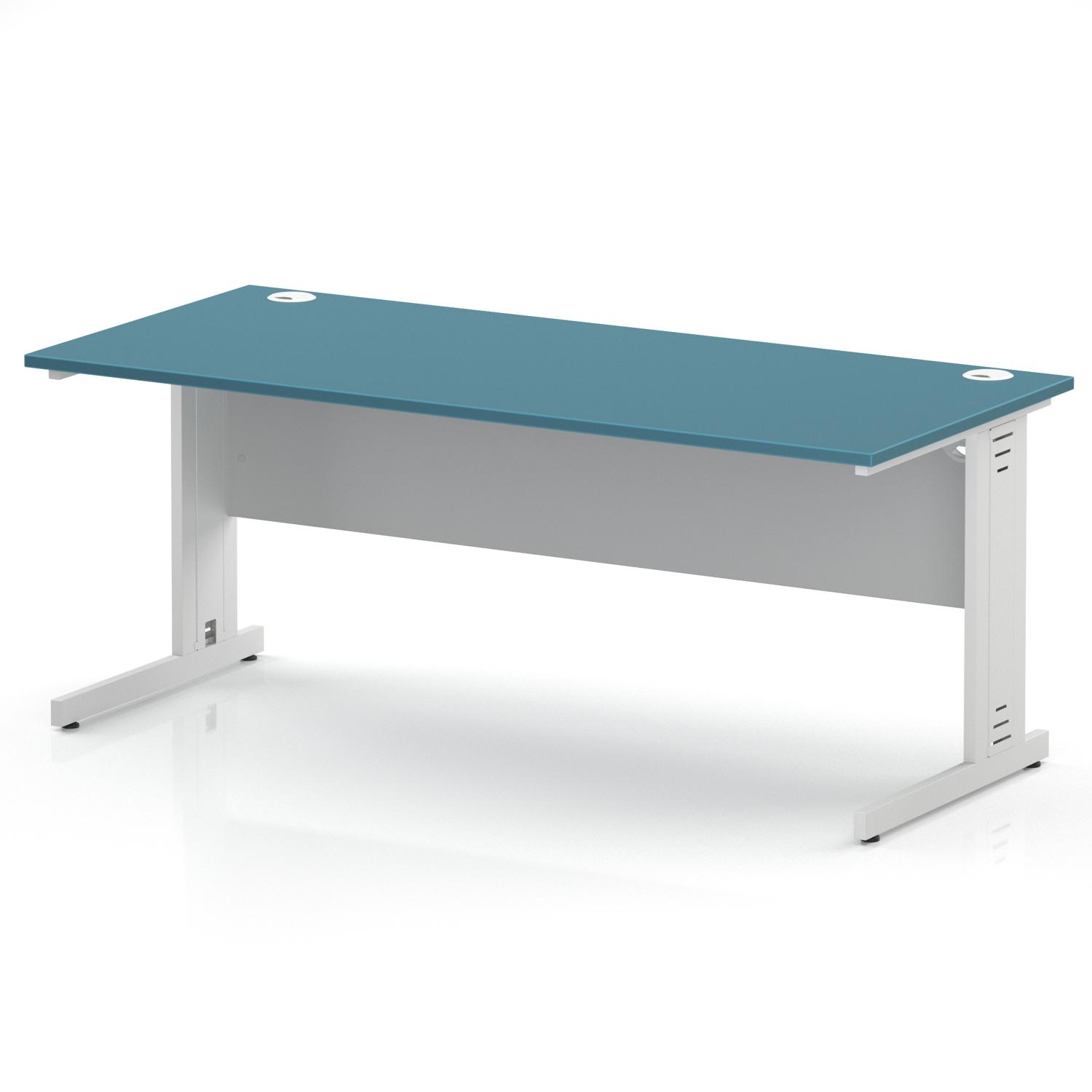 Impulse 1800 x 800mm Straight Office Desk Dark Teal Top White Cable Managed Leg Impulse 1800 x 800mm Straight Office Desk Dark Teal Top White Cable Managed Leg