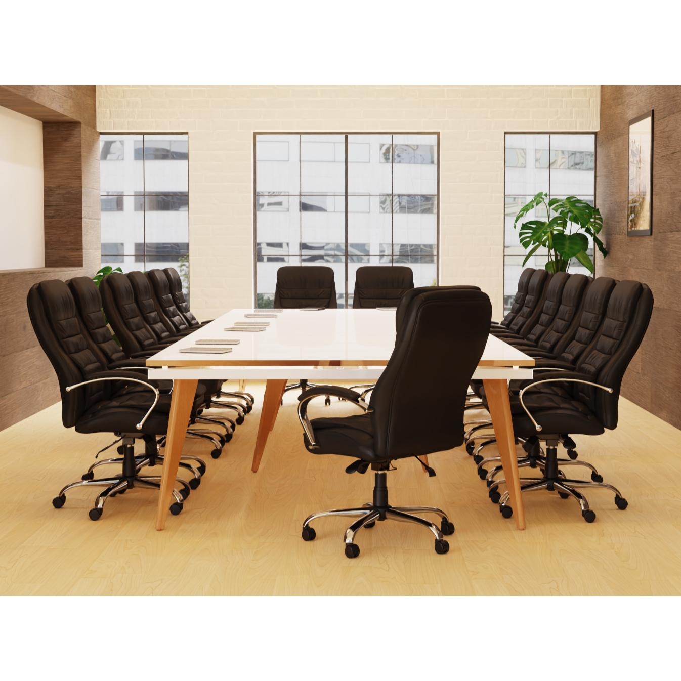 Oslo 4800mm Rectangular Boardroom Table White Top Natural Wood Edge White Frame