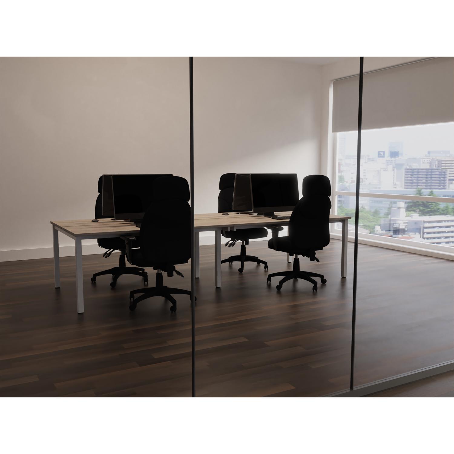 Evolve Plus 1400mm B2B 4 Person Office Bench Desk Walnut Top Silver Frame