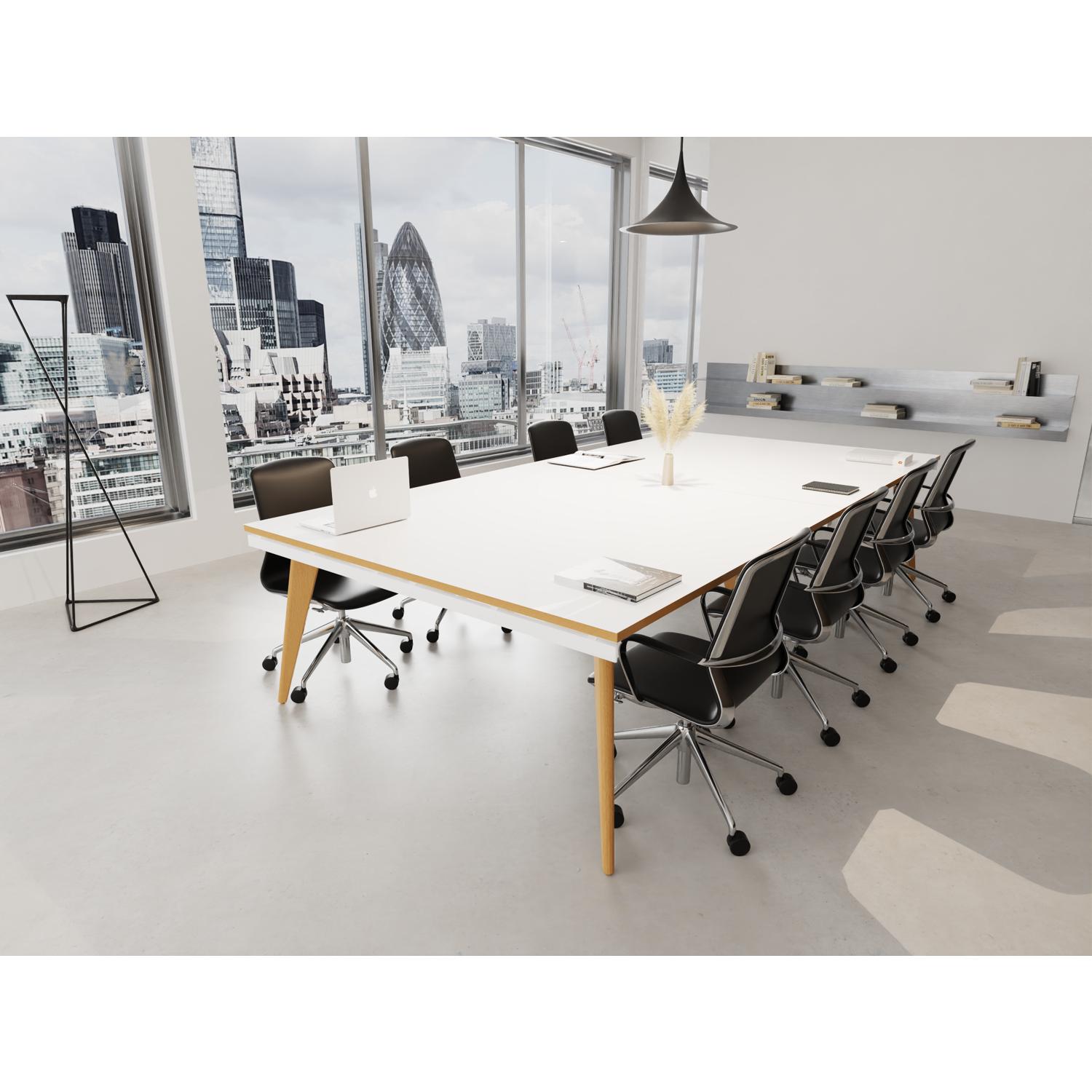 Oslo 3200mm Rectangular Boardroom Table White Top Natural Wood Edge White Frame